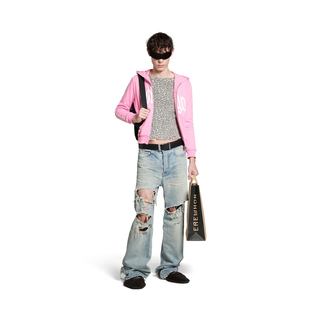 BALENCIAGA Integrated Belt Pants in Light Blue | REVERSIBLE