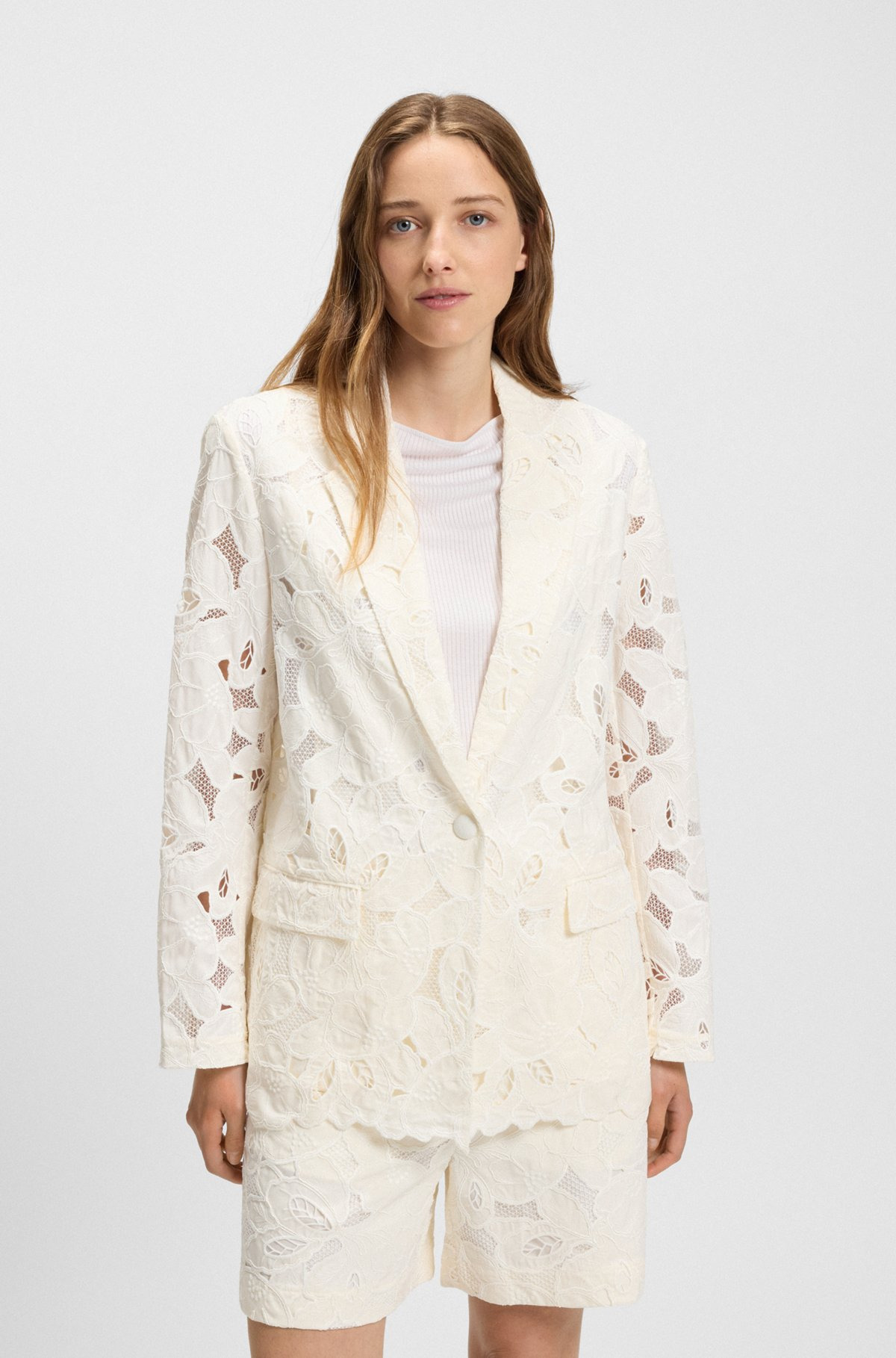 RELAXED-FIT BLAZER IN AN EMBROIDERED BAMBOO BLEND - 2