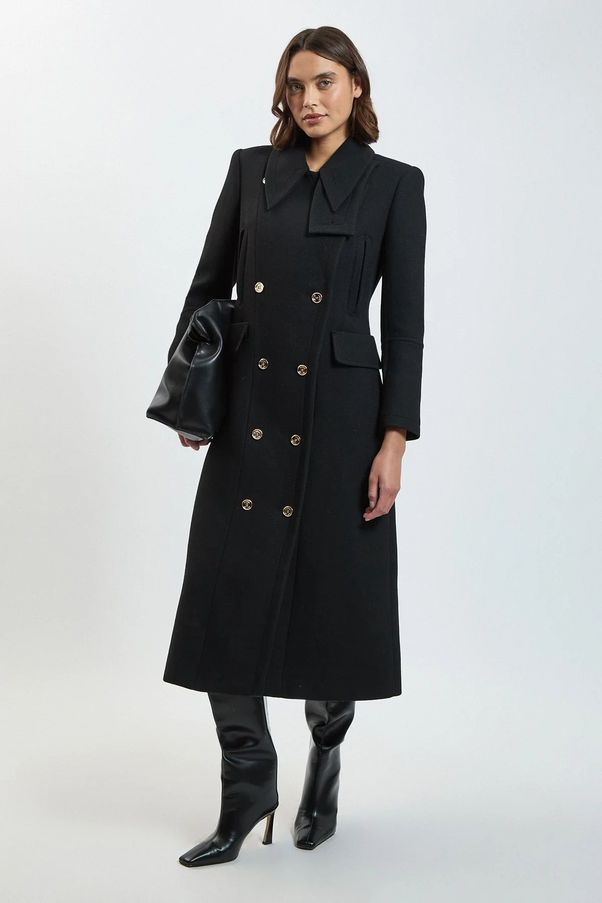 Wool Military Details Tailored Maxi Coat - 1