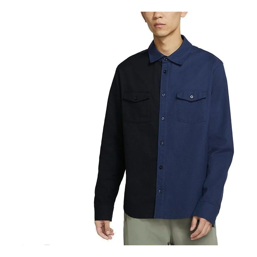 Nike SB Skateboard flannel Skateboard Splicing Long Sleeves Shirt Navy Blue DA4168-410 - 1
