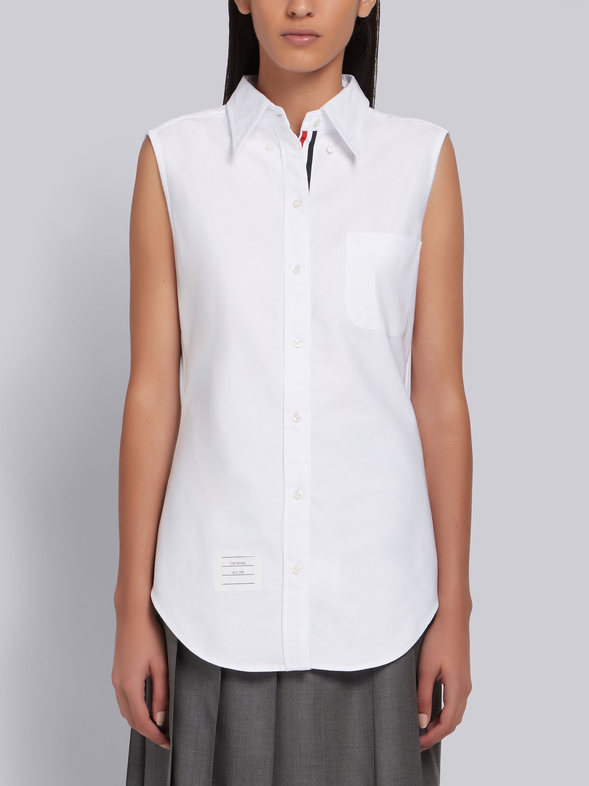 White Oxford Grosgrain Placket Sleeveless Shirt - 3