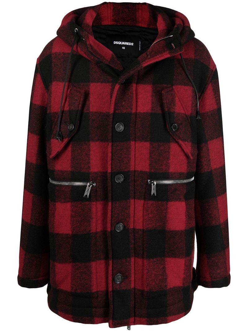 checked single-breasted coat - 1