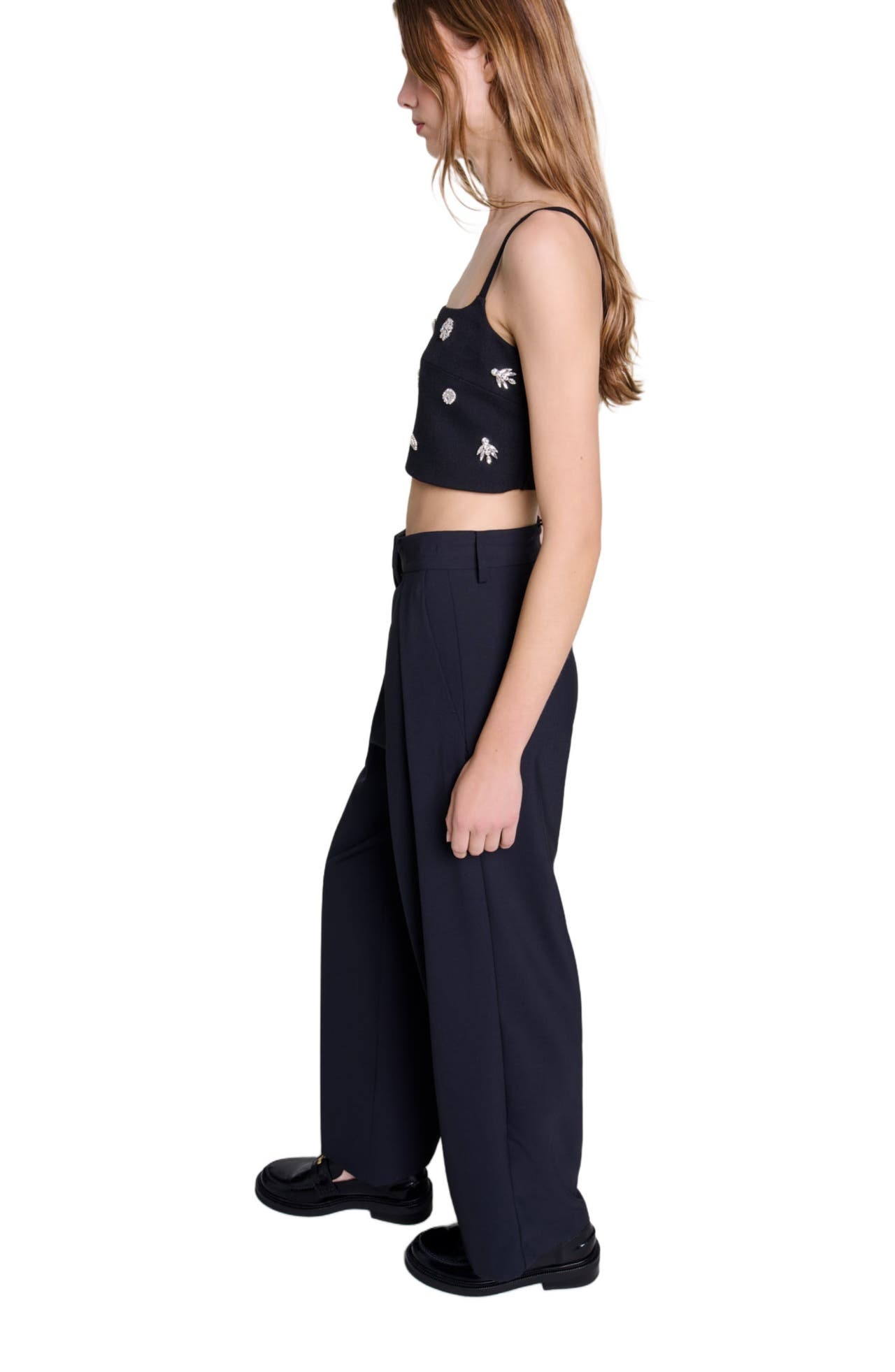 maje Wide-leg trousers with belt in Black at Nordstrom - 1