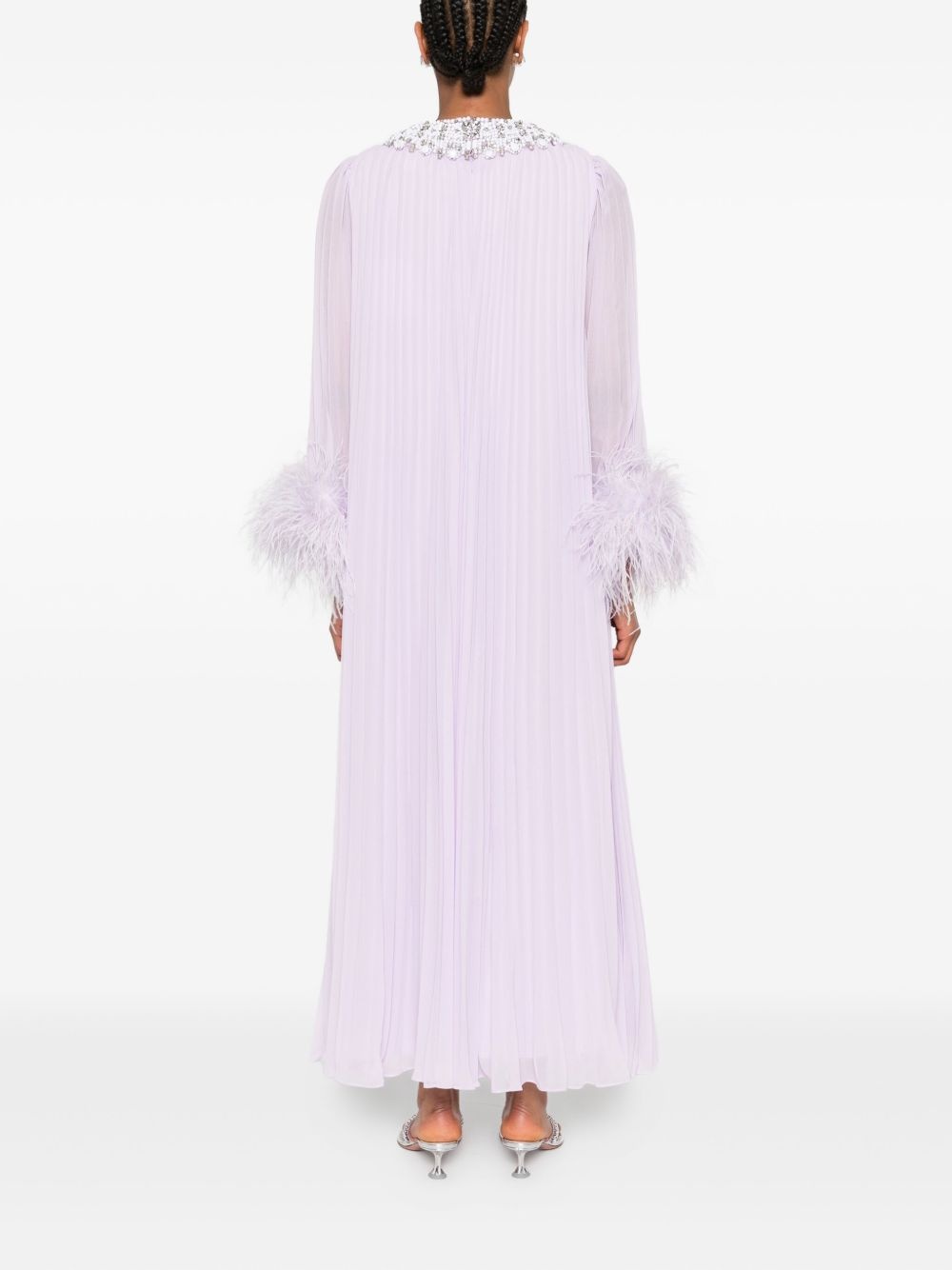 chiffon feather-detail dress - 4