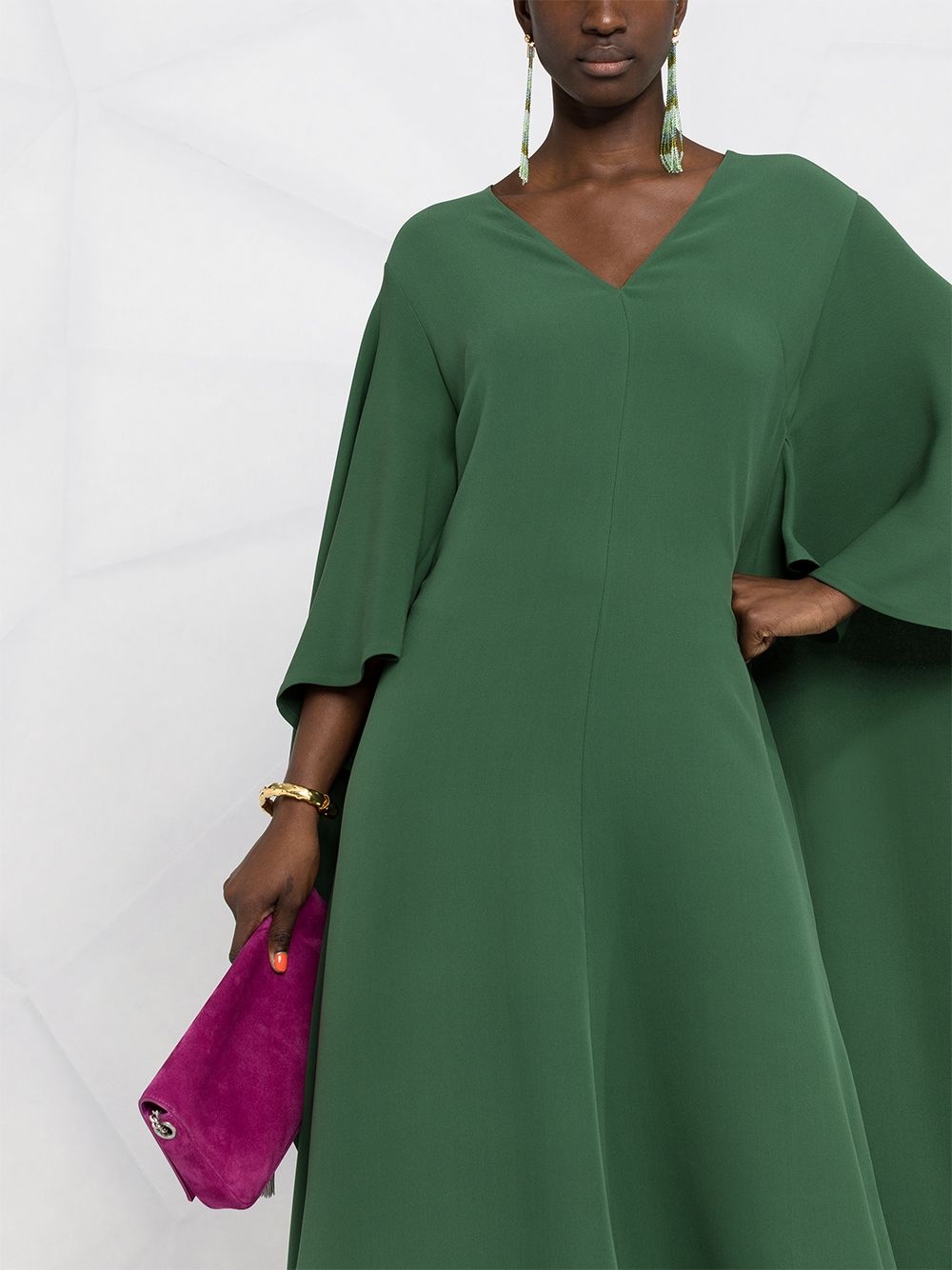 V-neck cape-style draped dress - 5