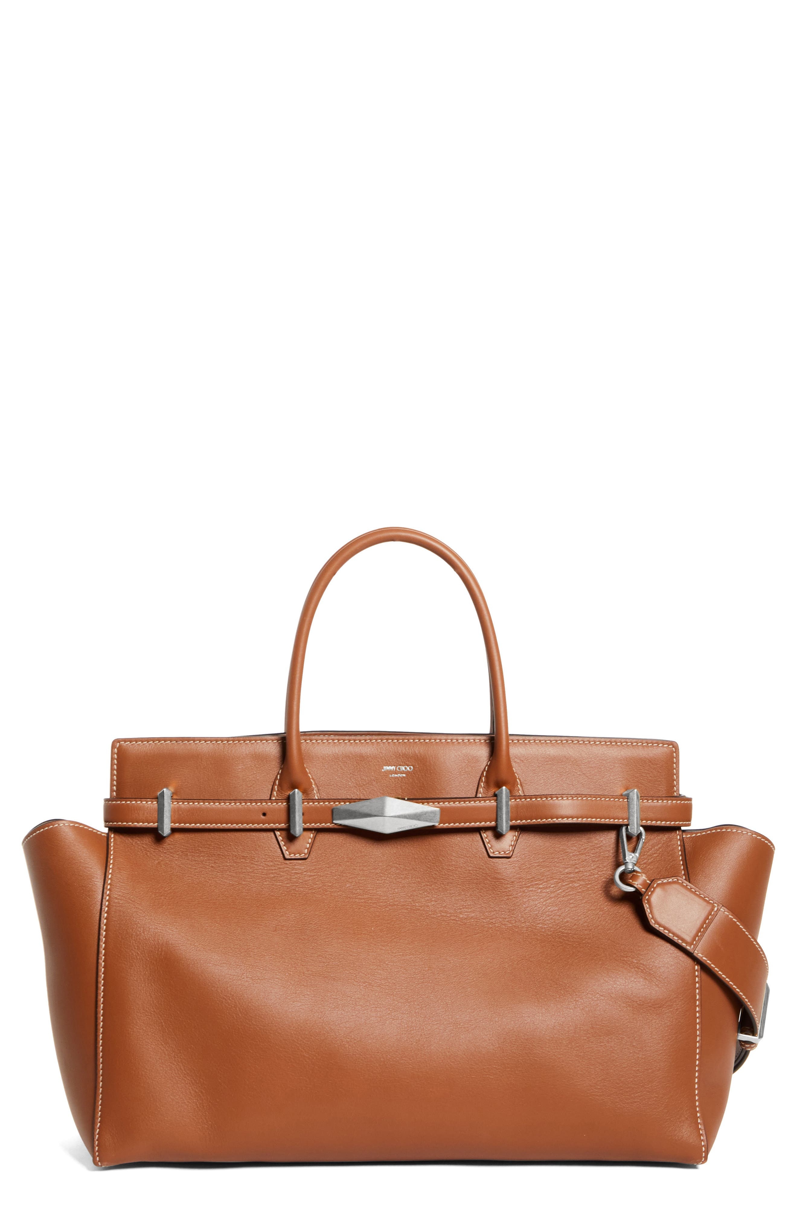 Jimmy Choo Medium Diamond Leather Belted Tote in Tan/Ecru/Gold at Nordstrom - 1