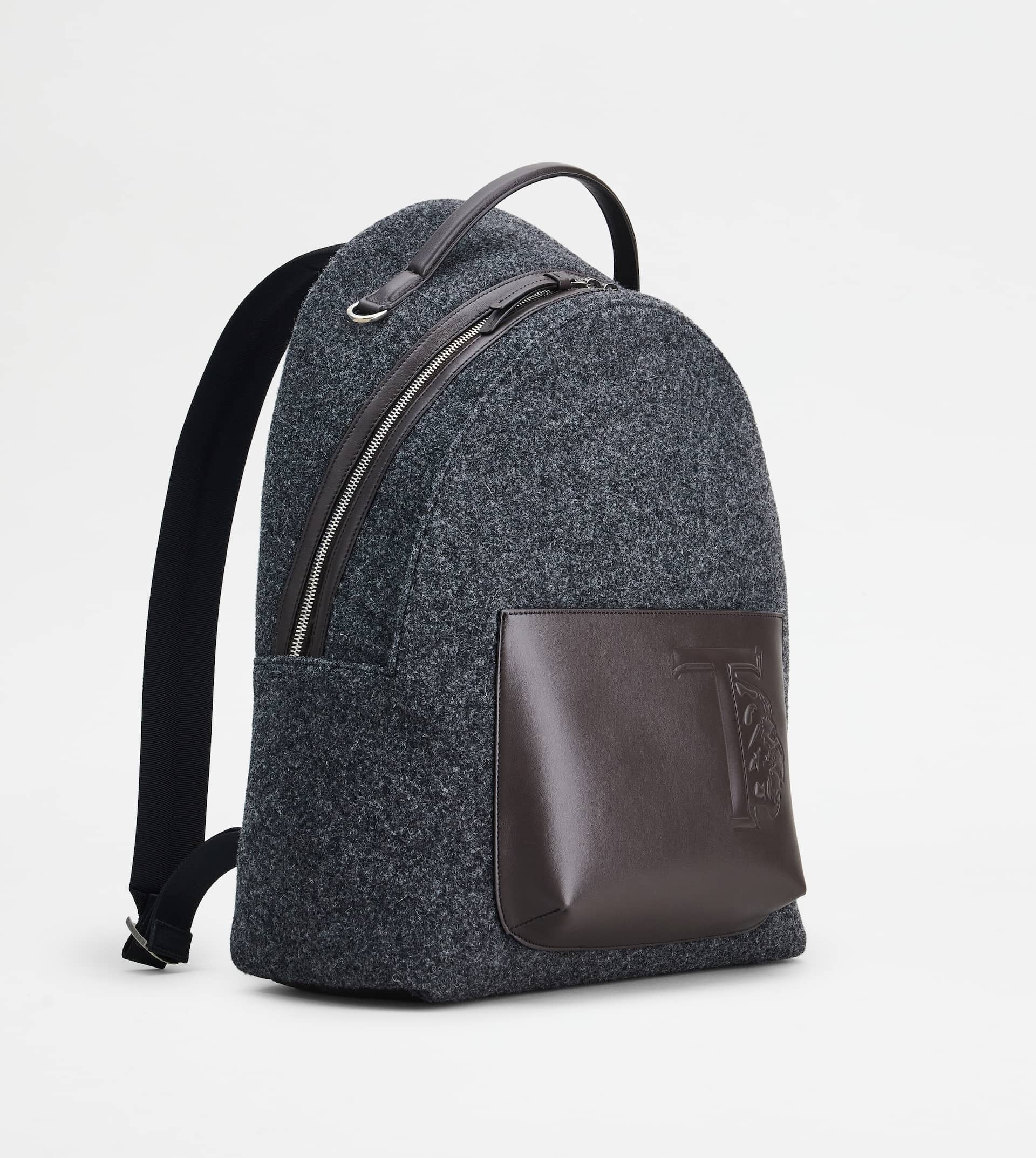 BACKPACK IN FELT AND LEATHER MEDIUM - GREY, BROWN - 2