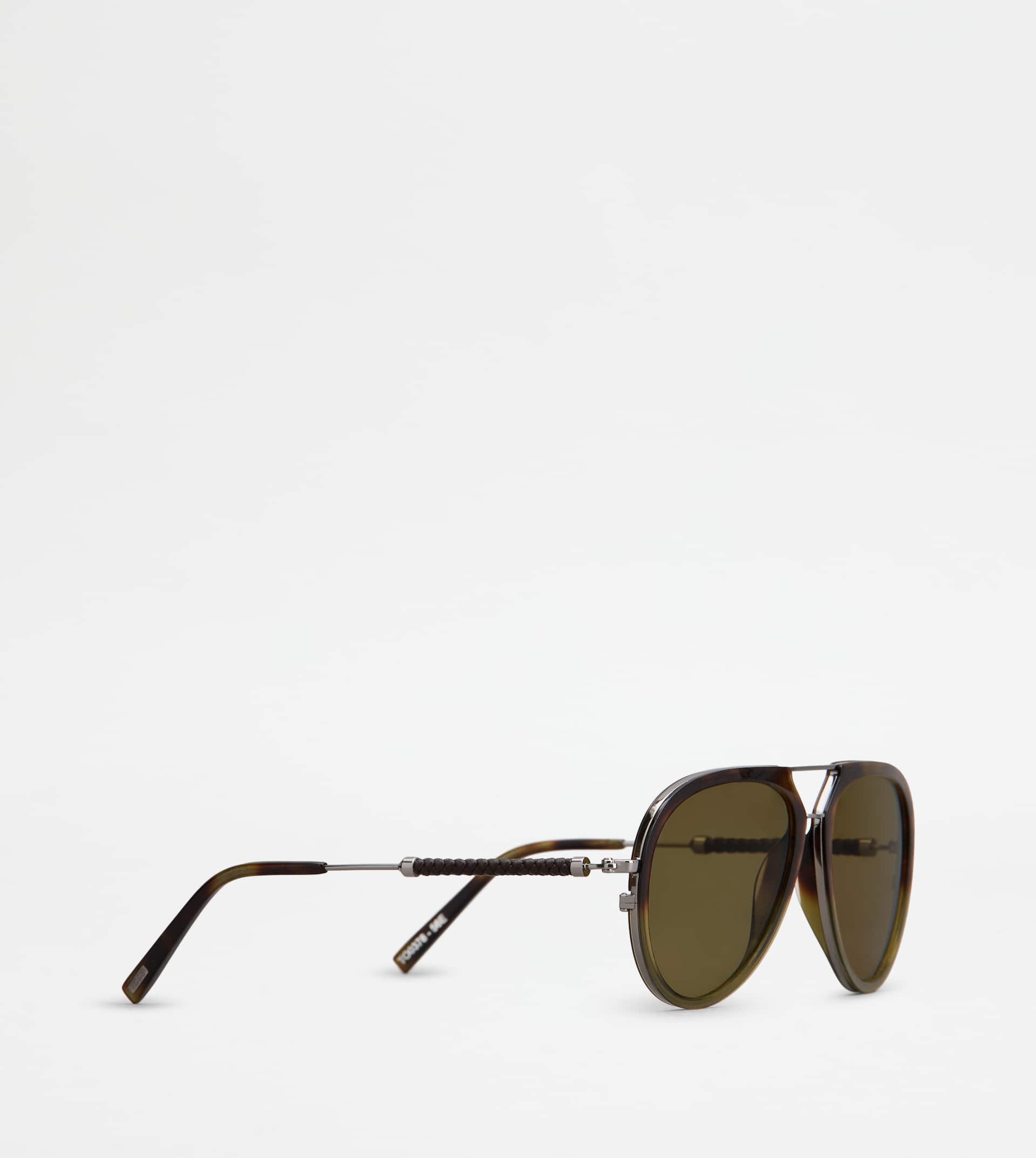 SUNGLASSES WITH TEMPLES IN LEATHER - GREY - 3