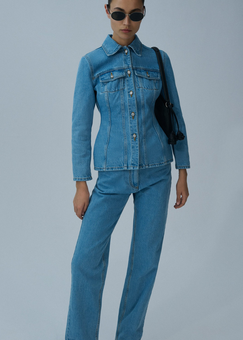 MAGDA BUTRYM Fitted denim button up blouse in sky blue outlook
