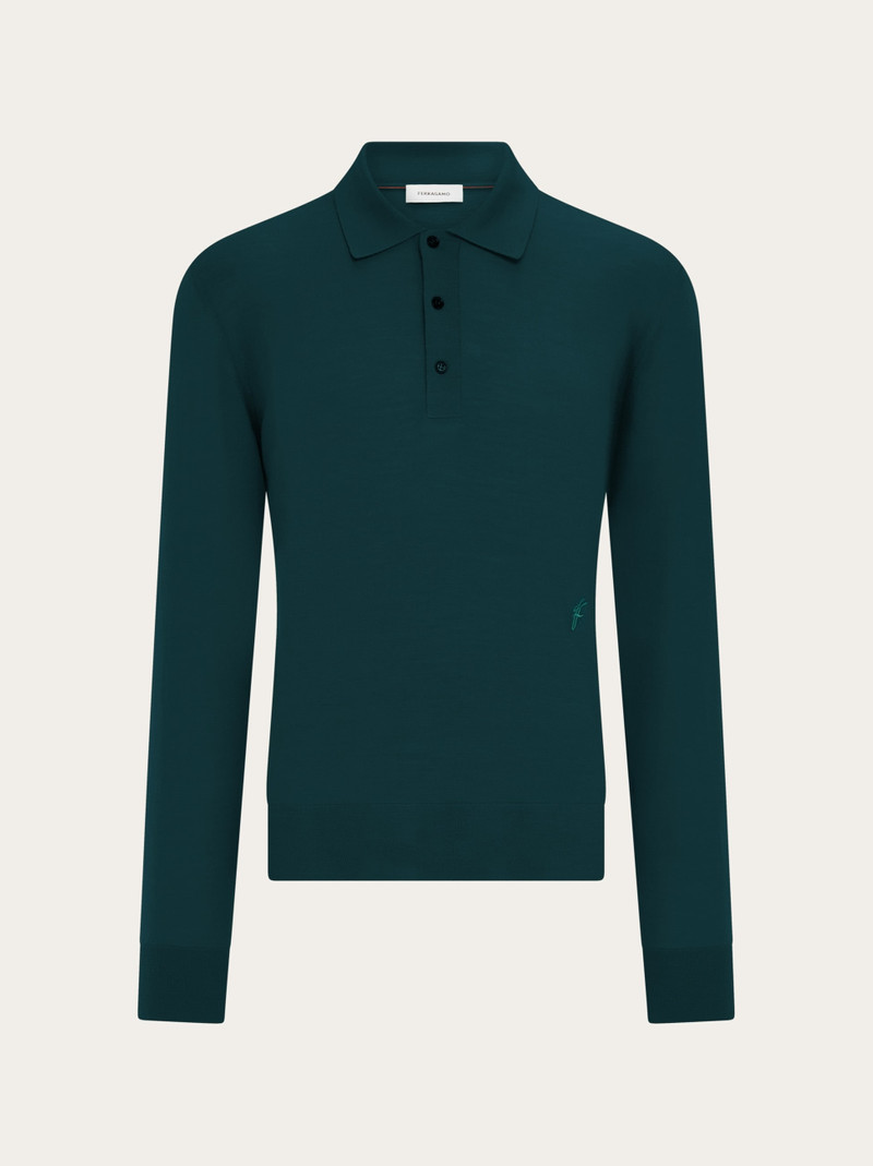 Wool polo shirt with long sleeves 1