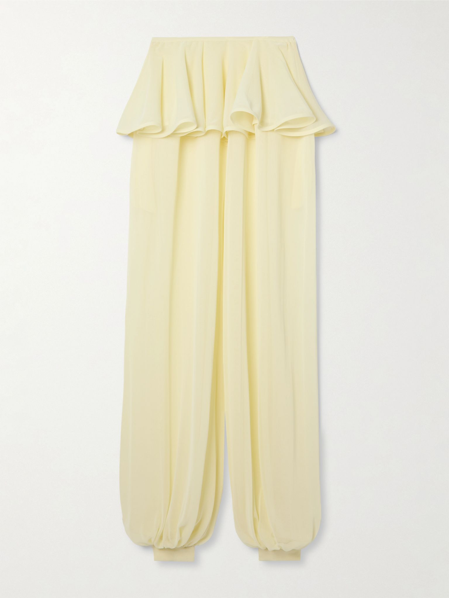 Pleated georgette peplum tapered pants Pastel yellow - 1