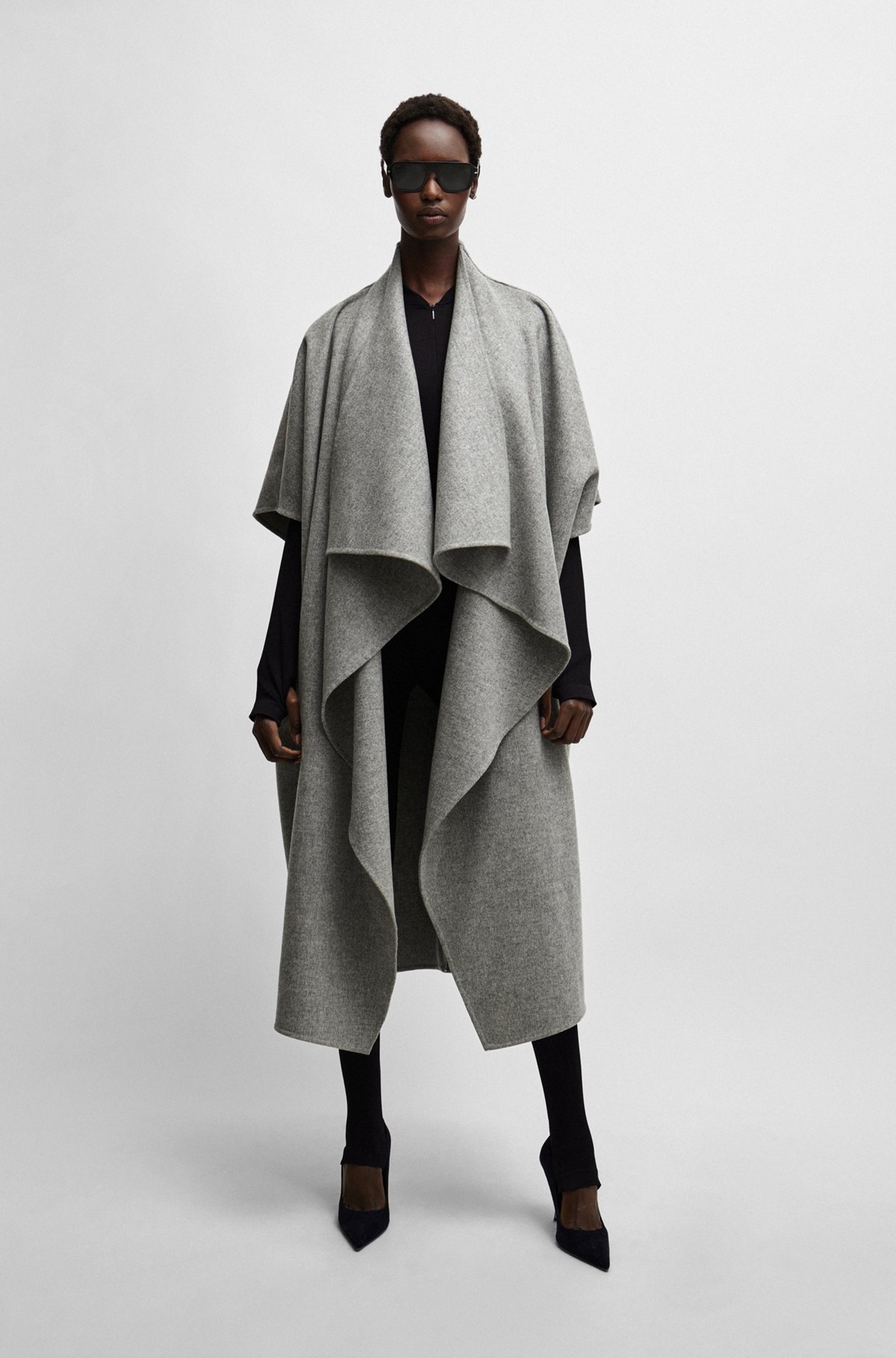 NAOMI X BOSS WATERFALL-FRONT CAPE COAT IN VIRGIN WOOL - 2