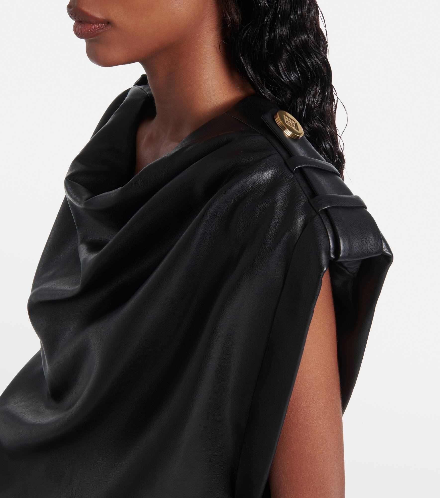 Draped faux leather top - 4