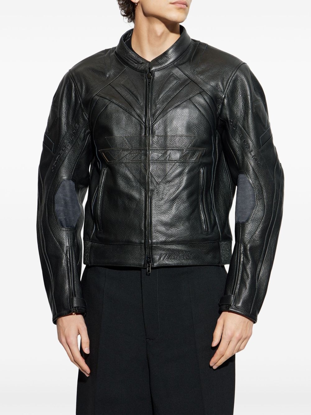 zipped leather jacket - 3