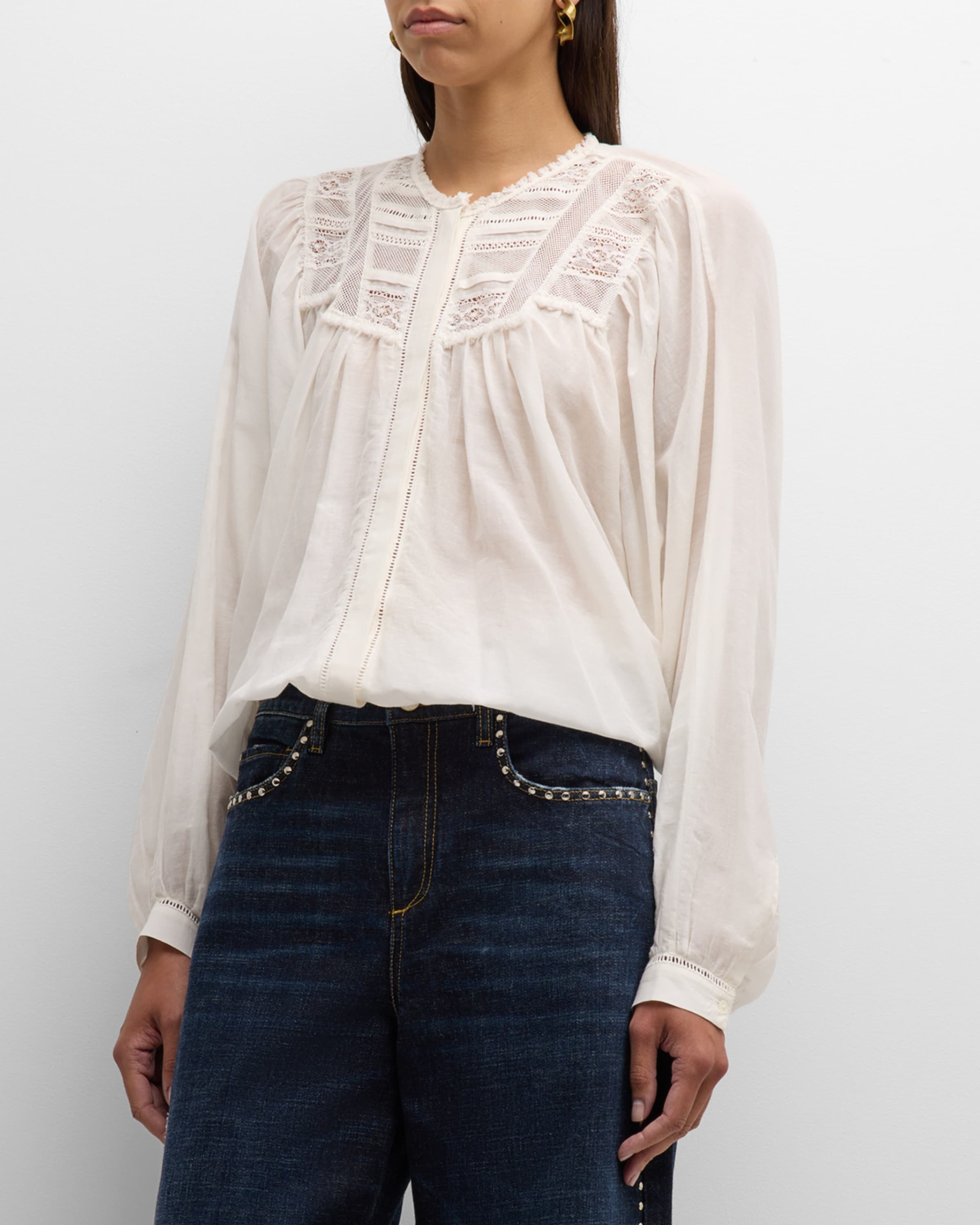 Stunning Dream Ruched Lace-Yoke Blouse - 2