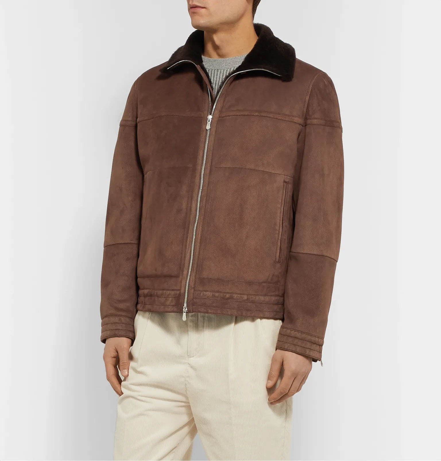 Shearling-Lined Perforated-Suede Jacket - 4