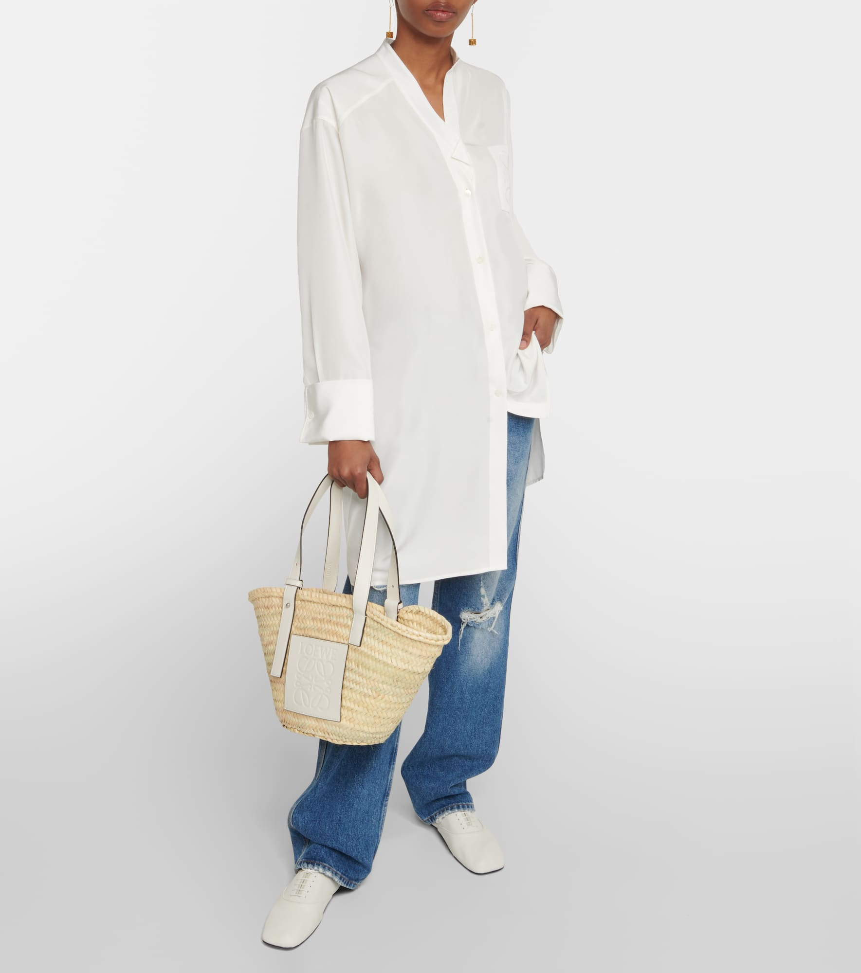 Medium leather-trimmed basket tote - 5