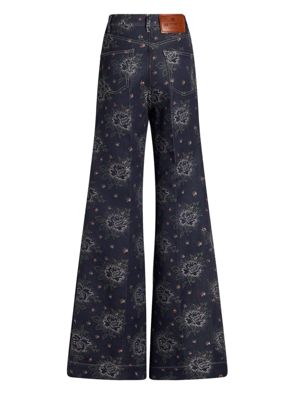 floral-jacquard flared jeans - 7