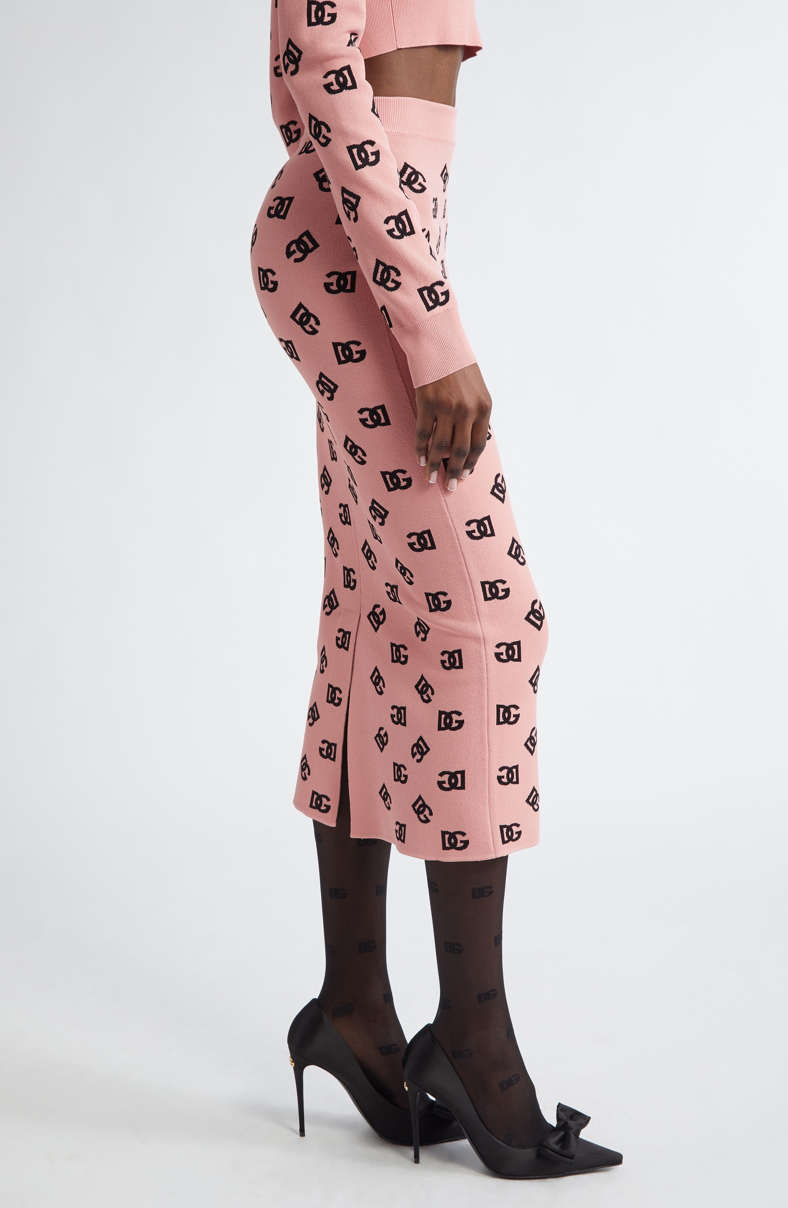 Dolce&Gabbana Logo Jacquard Pencil Skirt in Rosa Polvere Scuro at Nordstrom - 4