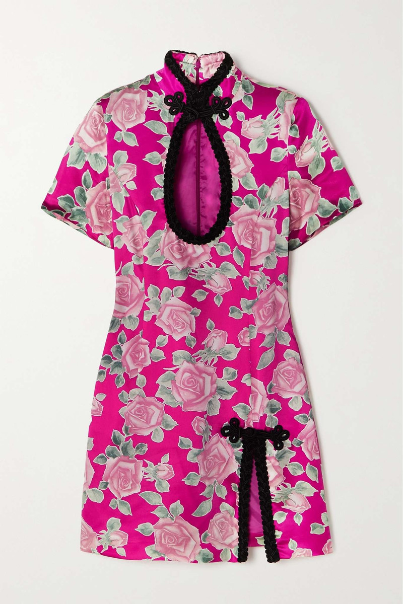 Cutout floral-print silk-satin mini dress - 1