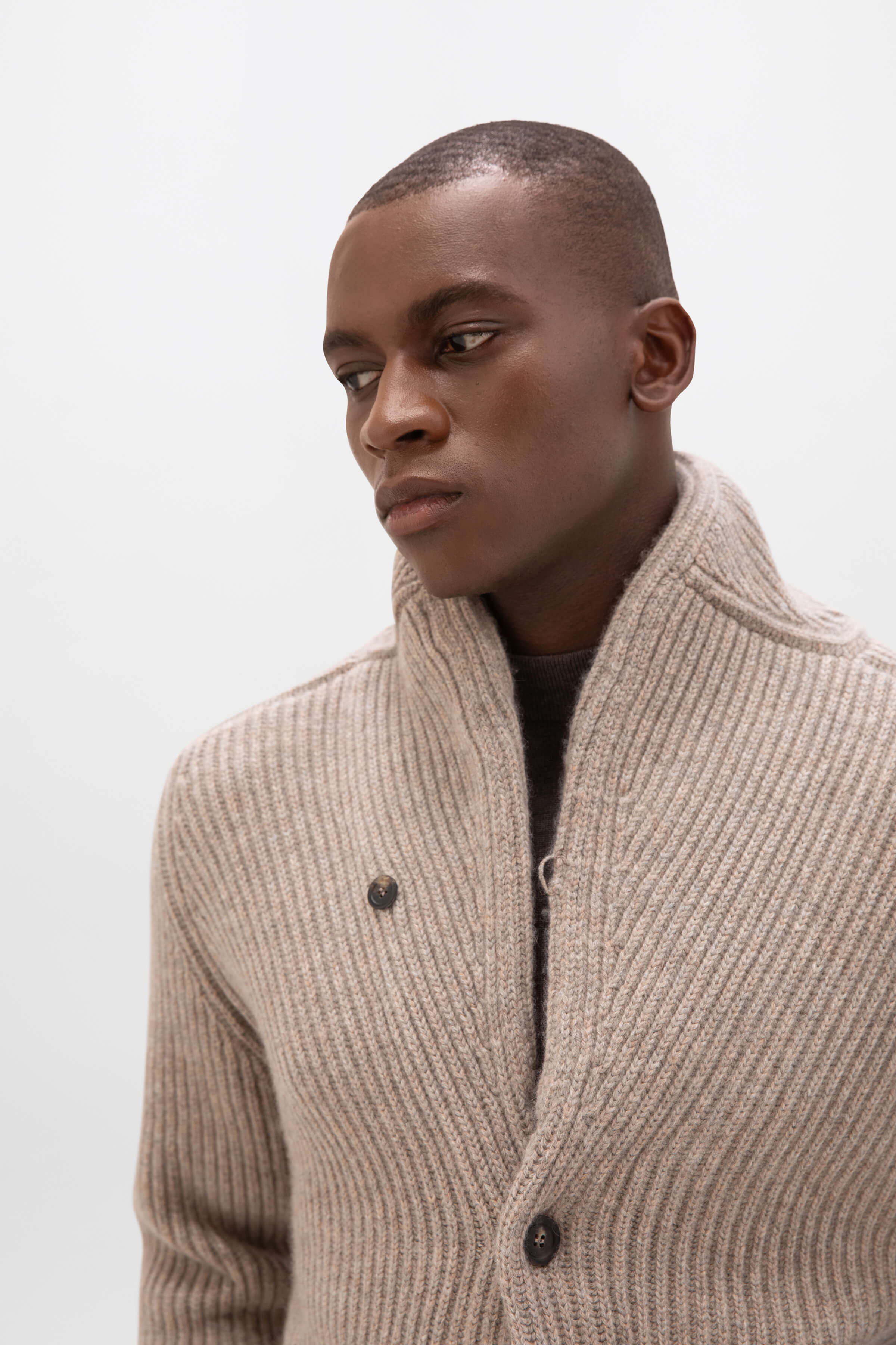 Ribbed Shawl Collar Cashmere Cardigan - 6