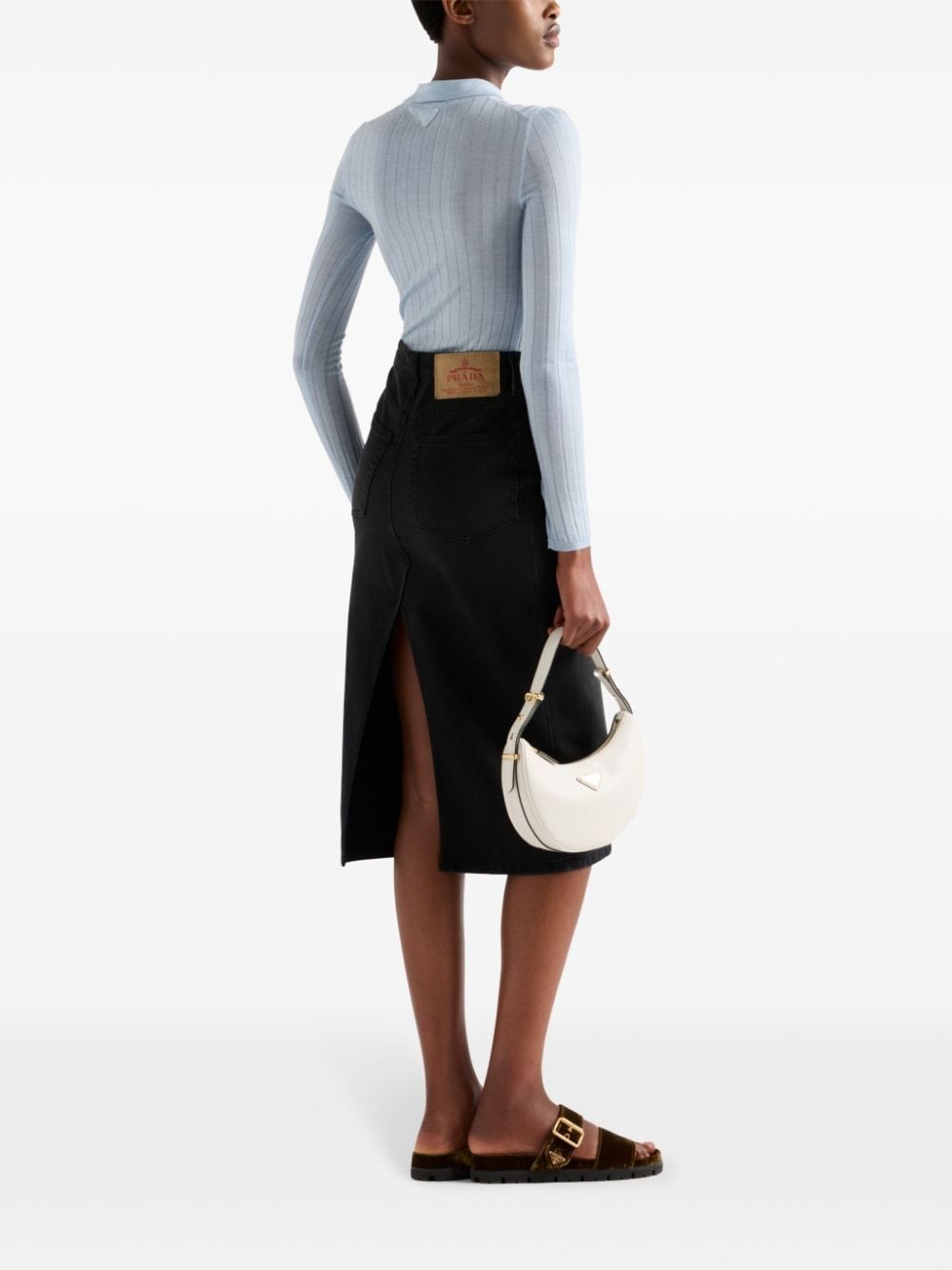 slit denim midi-skirt - 3