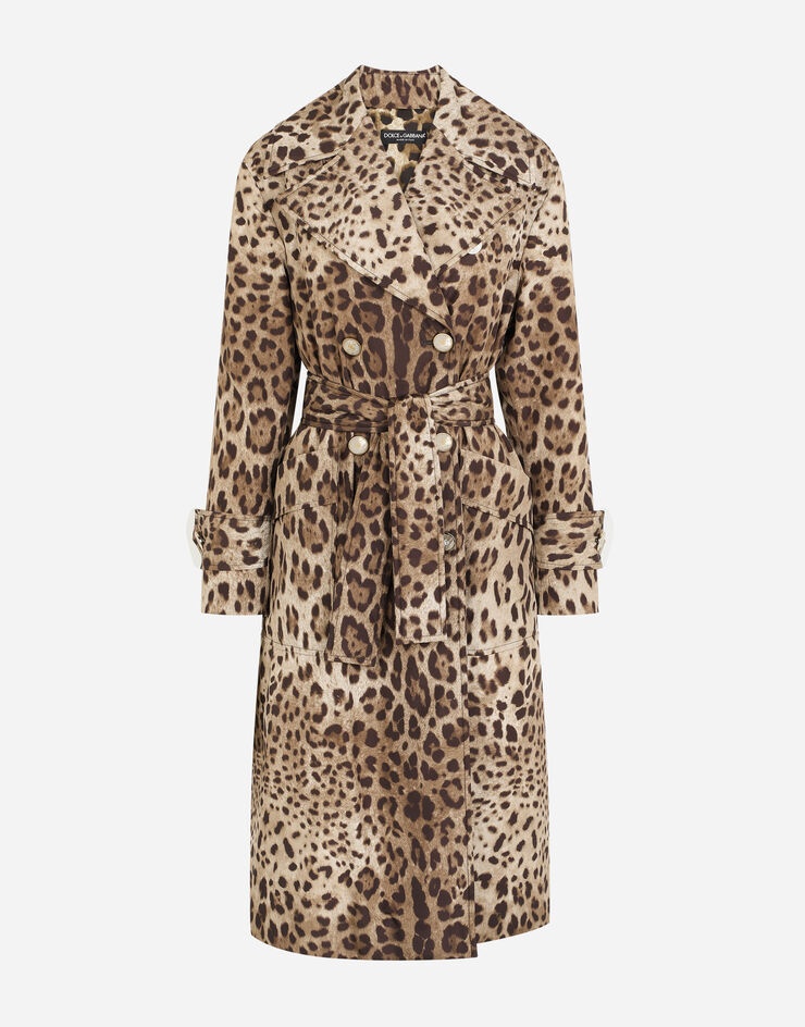 Belted double-breasted padded nylon trench coat with leopard print - 3