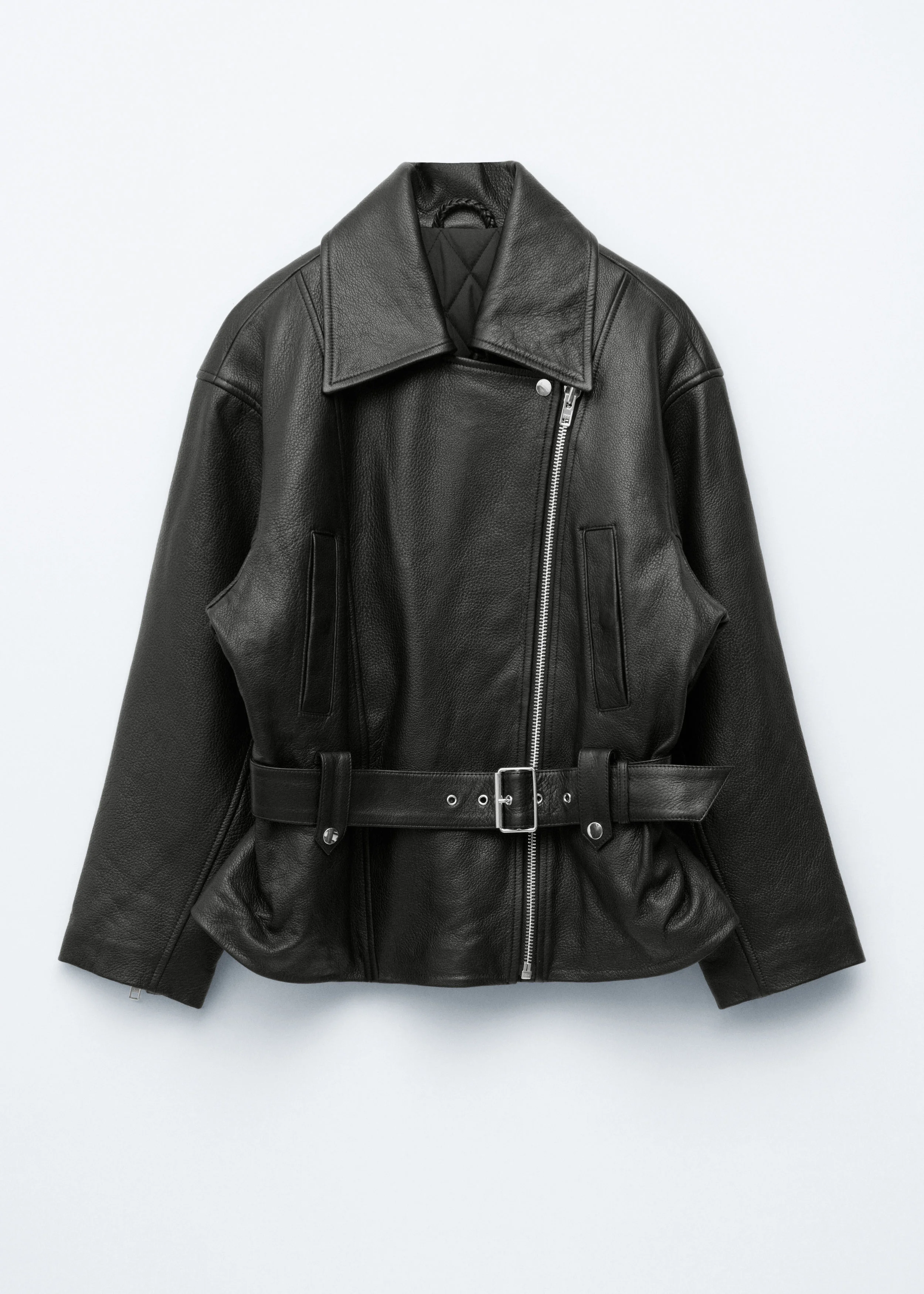 Belted Leather Biker Jacket - 1