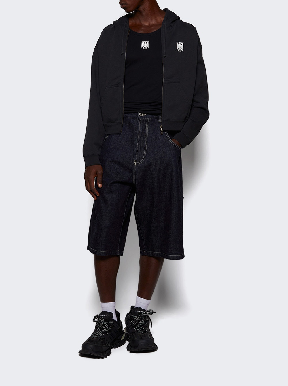 Polizei Fitted Zip-up Hoodie Washed Black - 5