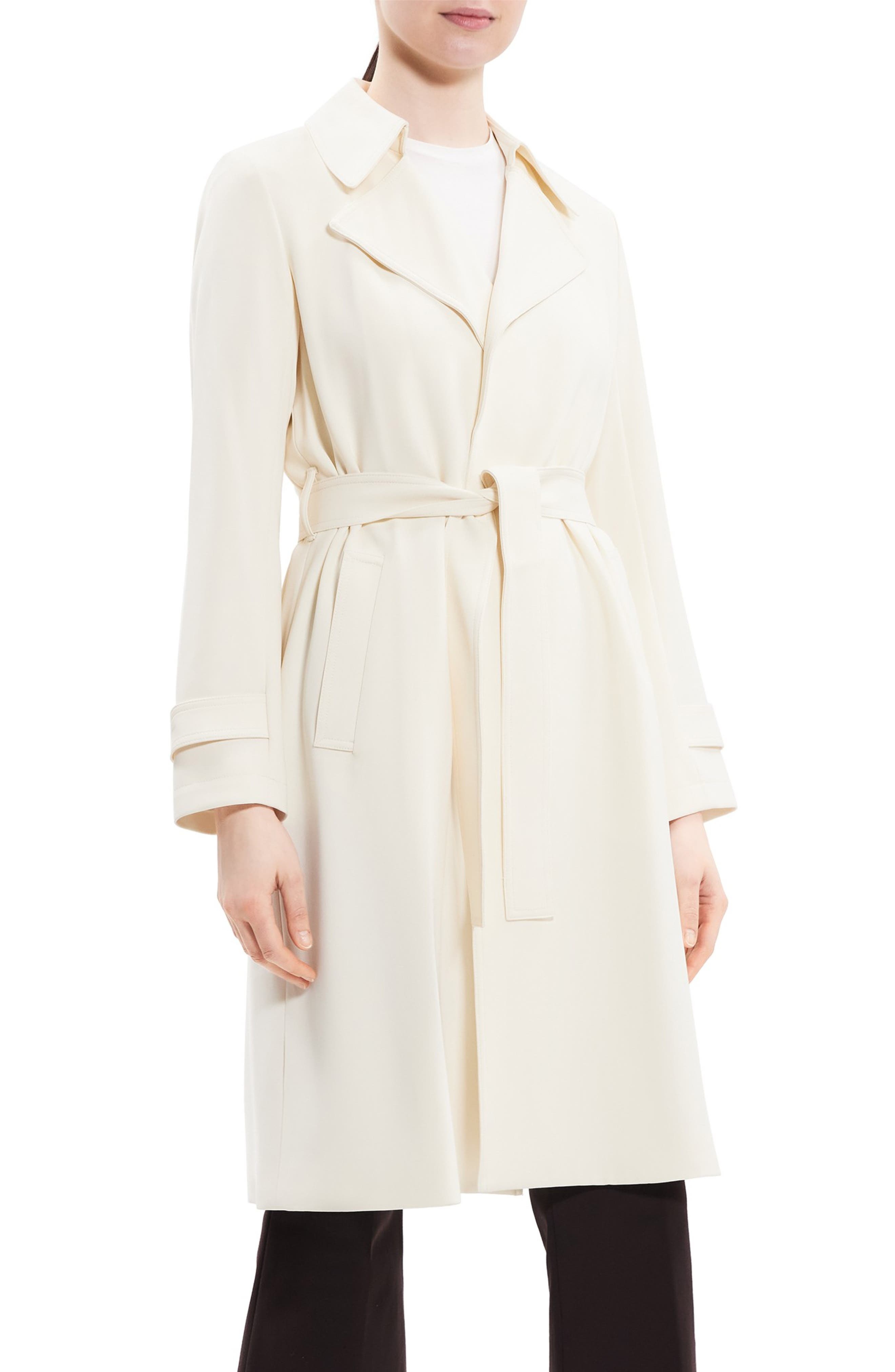 Theory Oaklane Admiral Crepe Trench Coat in Rice at Nordstrom - 3