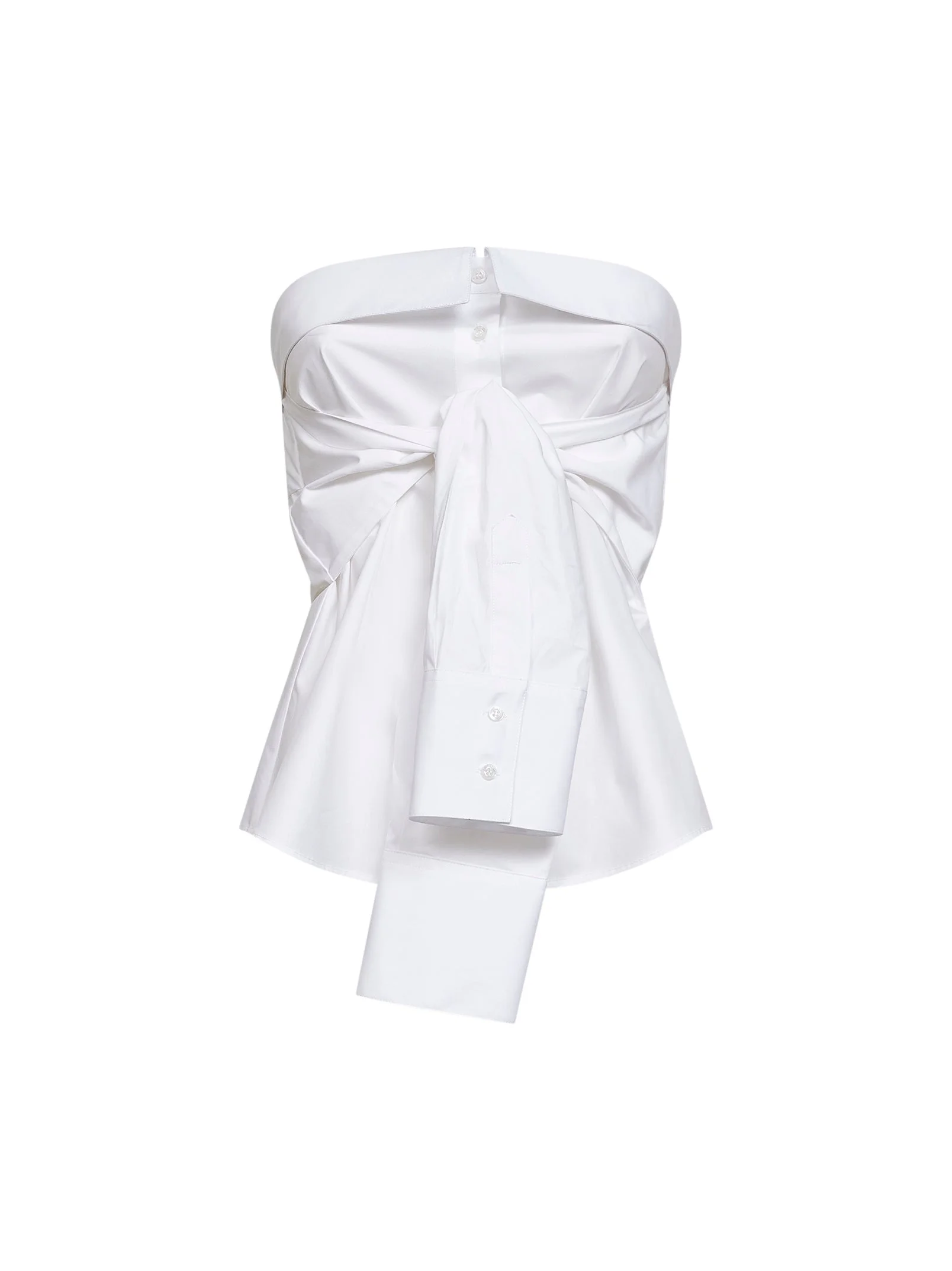 White poplin bustier top with tied sleeves - 1