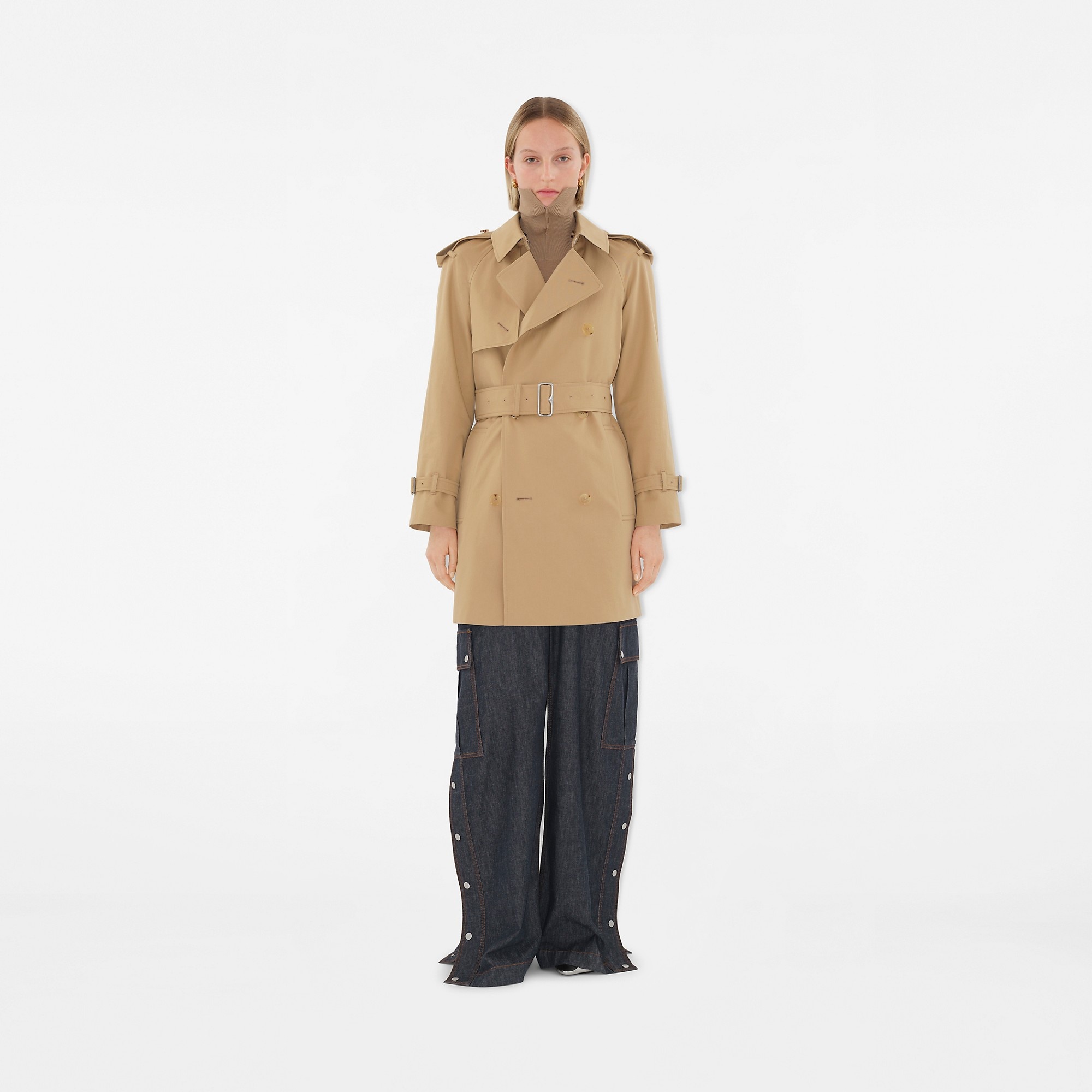 Short Detachable Collar Gabardine Trench Coat - 5