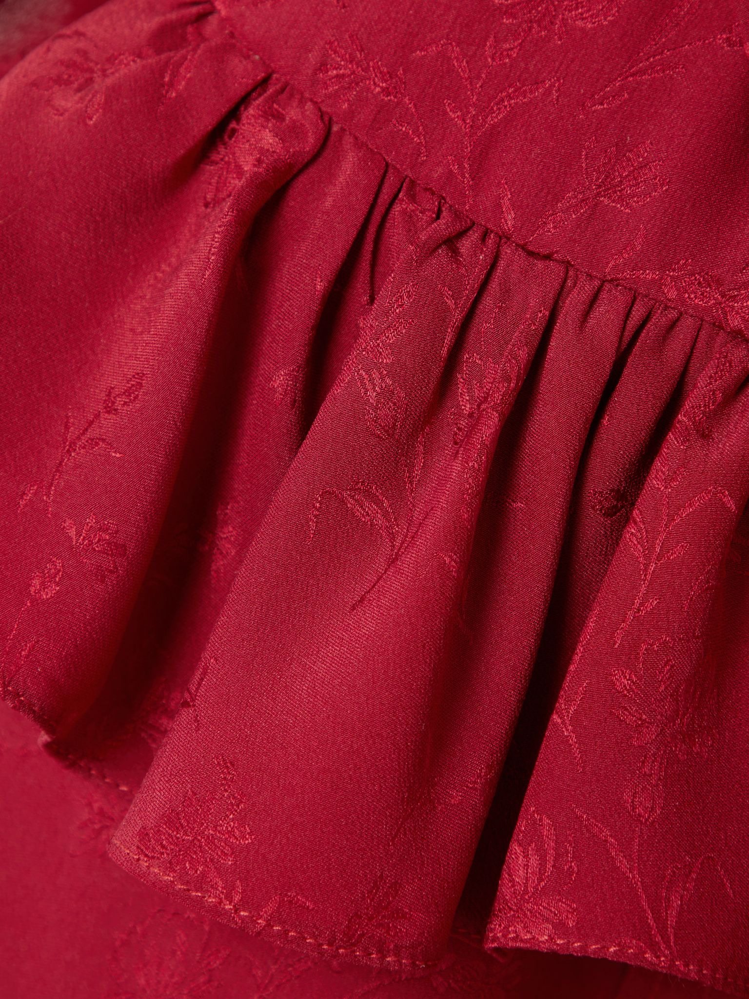 Ruffled floral silk-jacquard blouse Red - 5