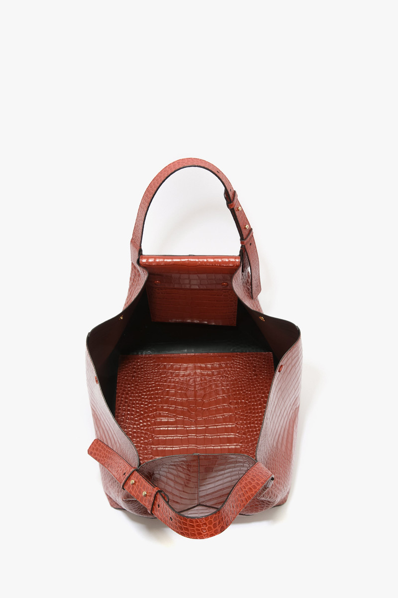 W11 Jumbo Tote In Brick Red Croc Embossed Leather 7