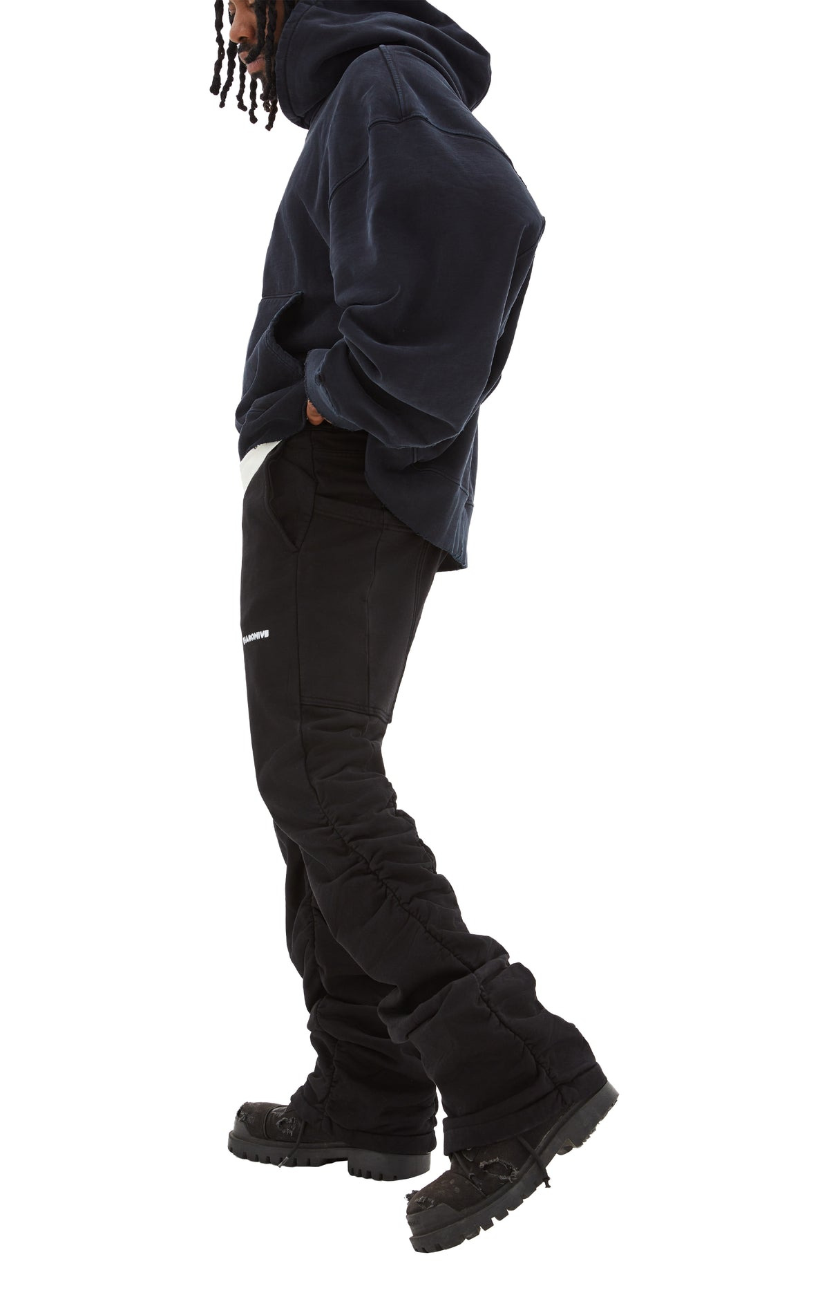 SHIRRED FLARE SWEATPANTS (BLACK) - 2