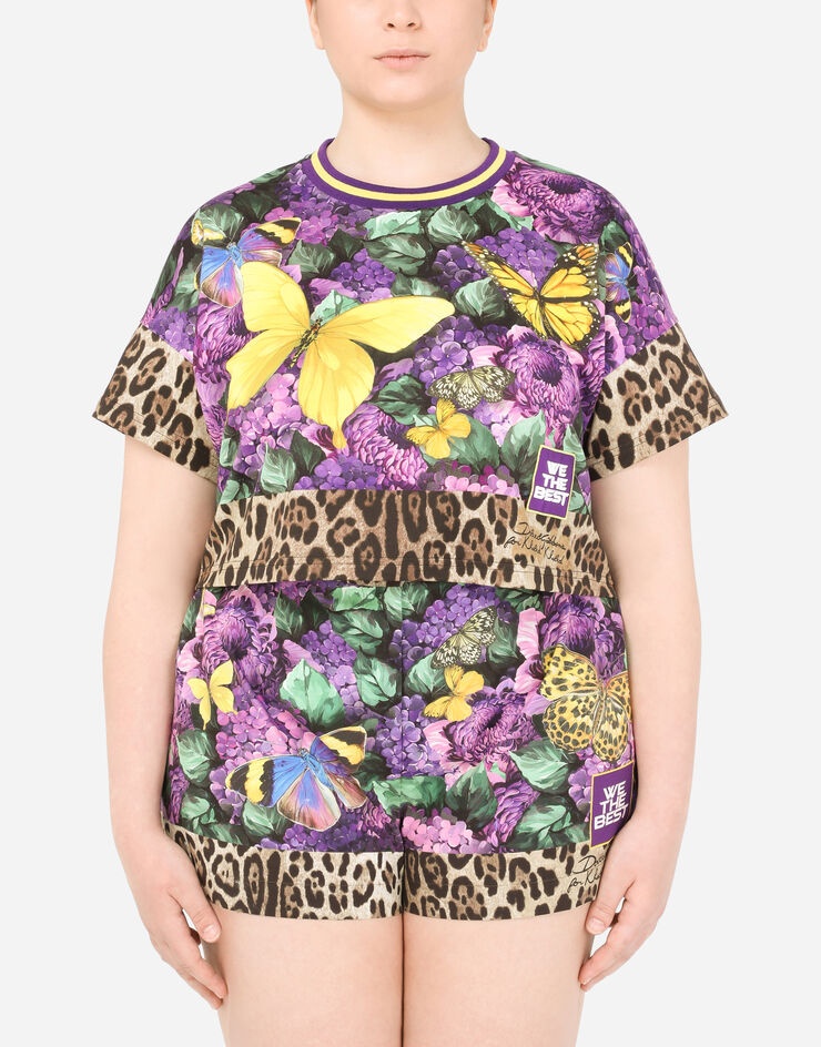 Cropped jersey T-shirt with butterfly print - 1