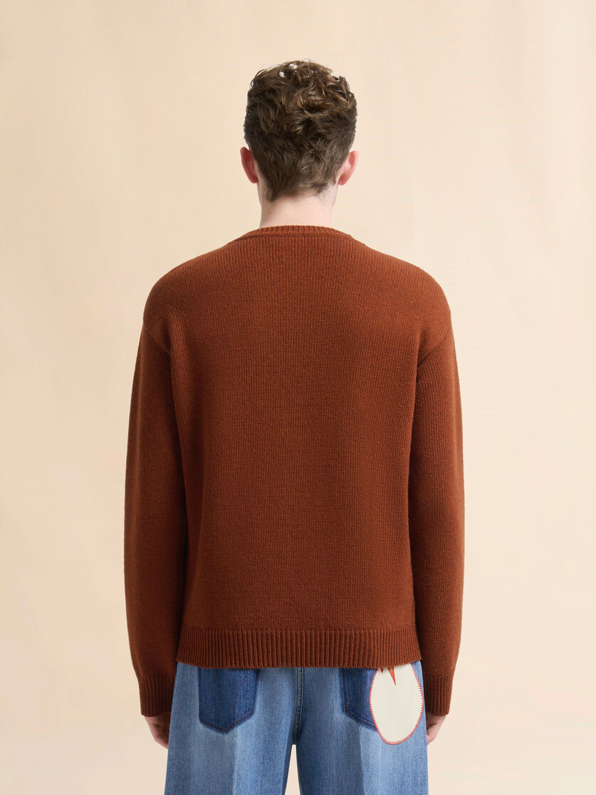 BROWN WOOL SWEATER WITH LASER-CUT MARNI LOGO - 3