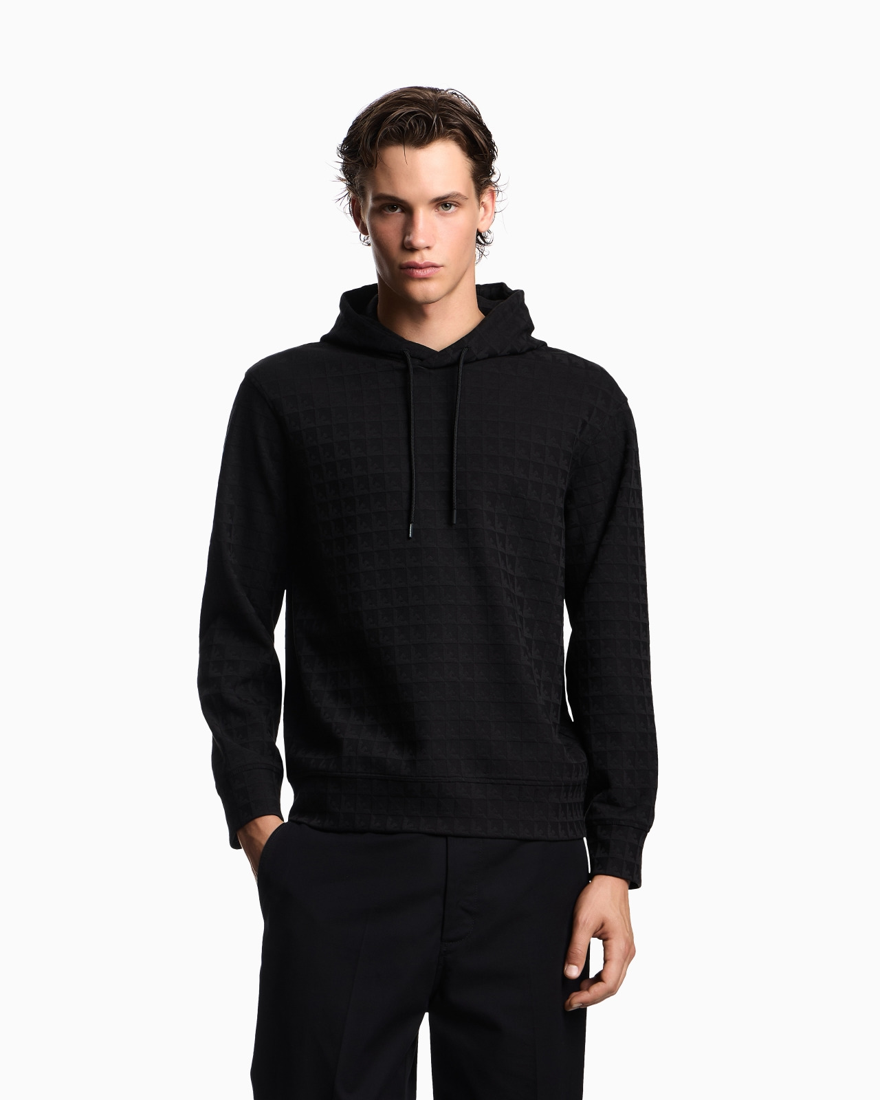 ASV LYOCELL-BLEND JACQUARD JERSEY HOODED SWEATSHIRT WITH REPEATED EAGLE MOTIF - 4