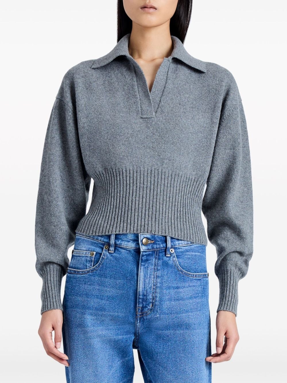 Jeanne split-neck ribbed-knit jumper - 5