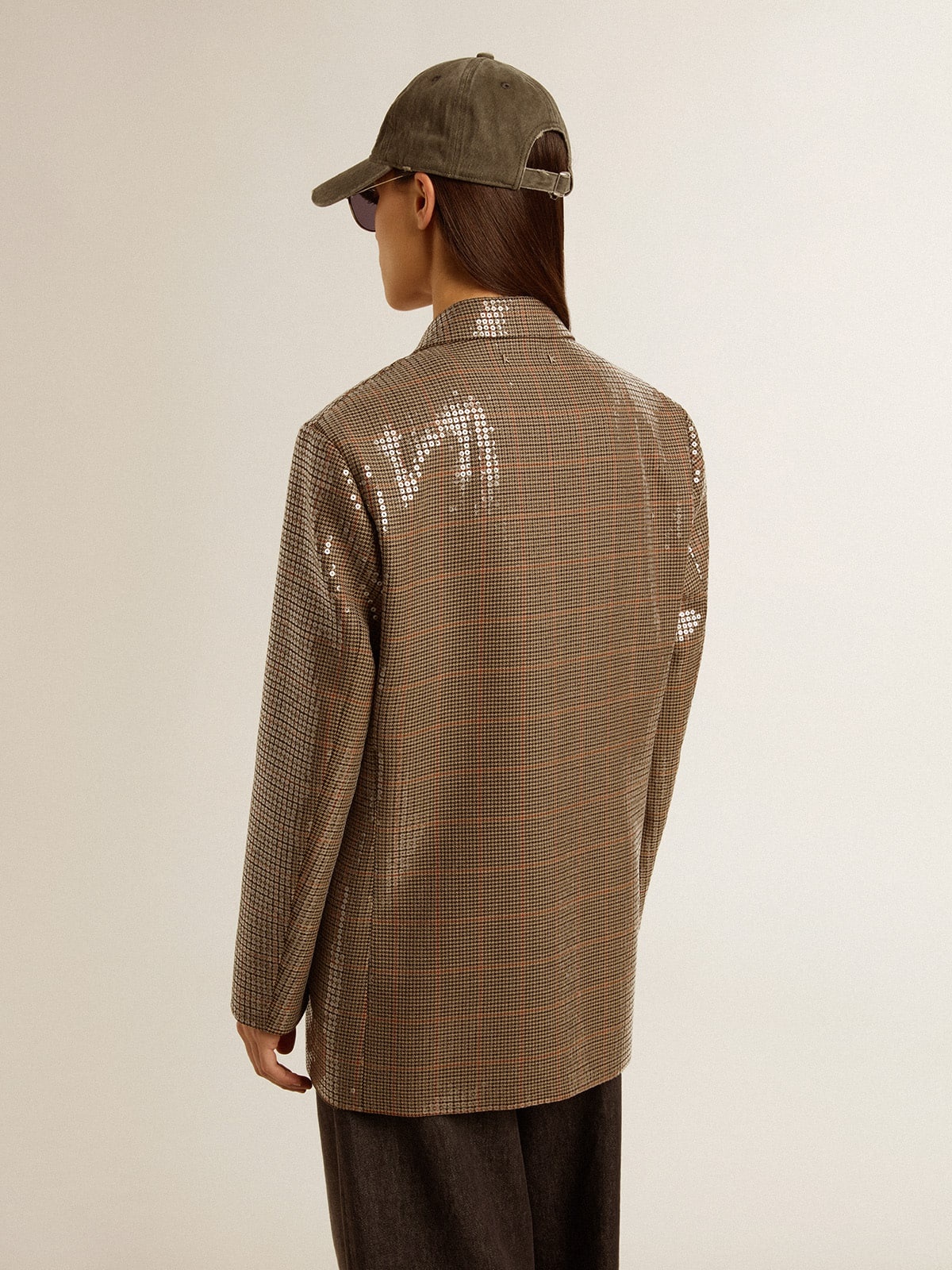 Women's houndstooth jacket with all-over sequin embroidery - 5