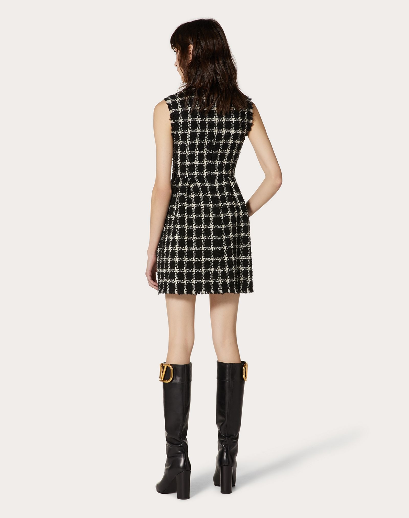 Over Check Tweed VGOLD Short Dress - 4