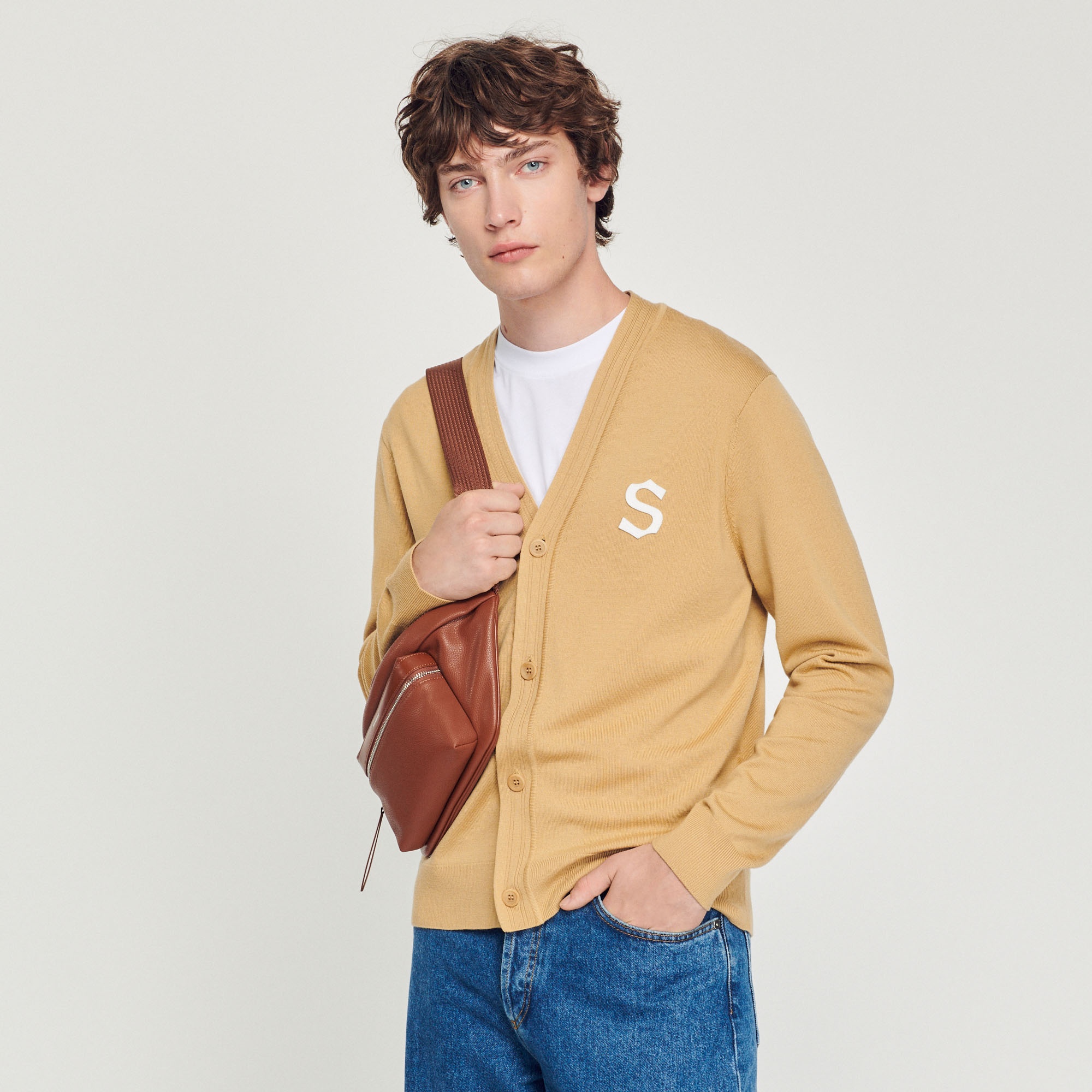 Wool cardigan with S patch - 2