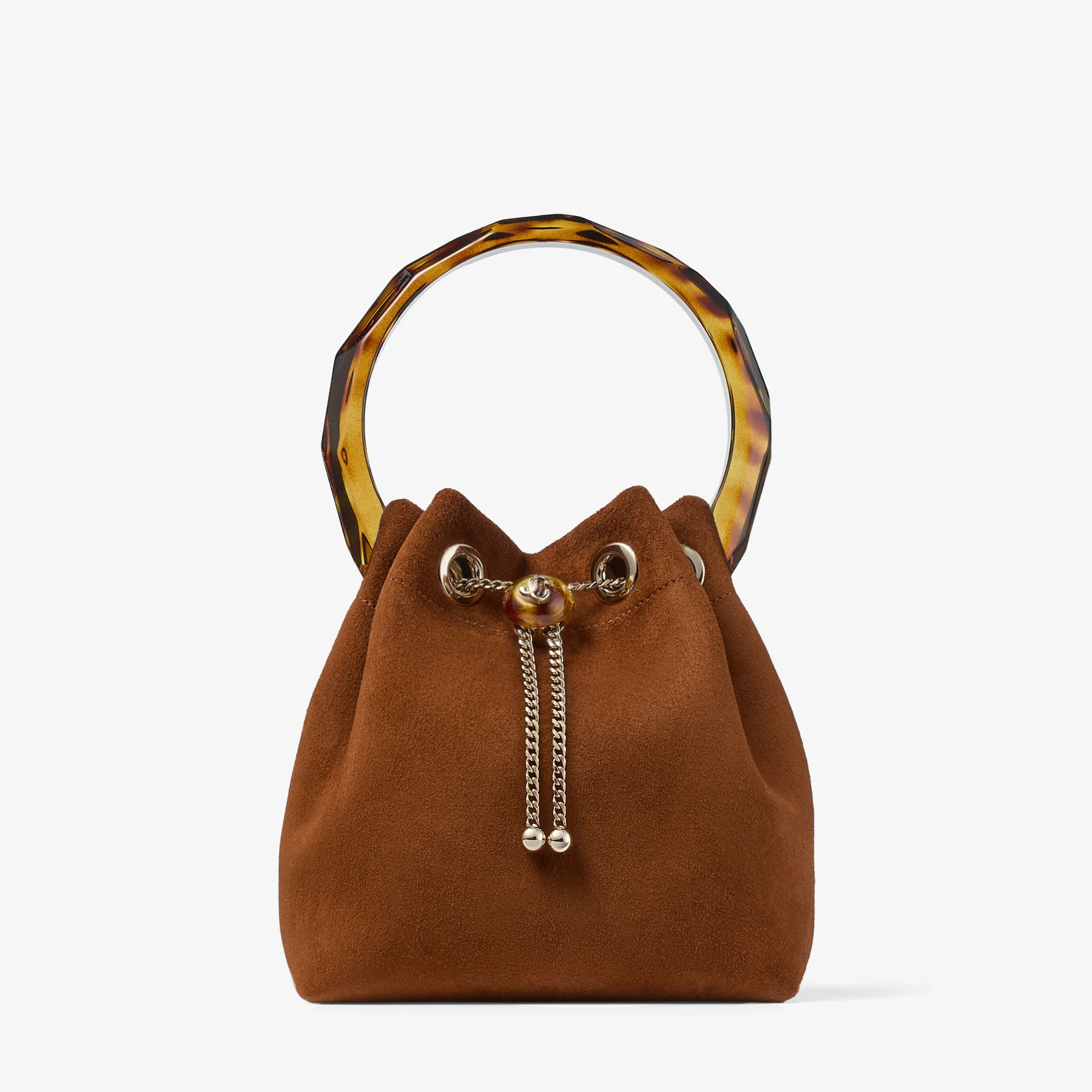Bon Bon Tan Suede Bucket Bag with Bead Closure and Tortoishell Handle - 1