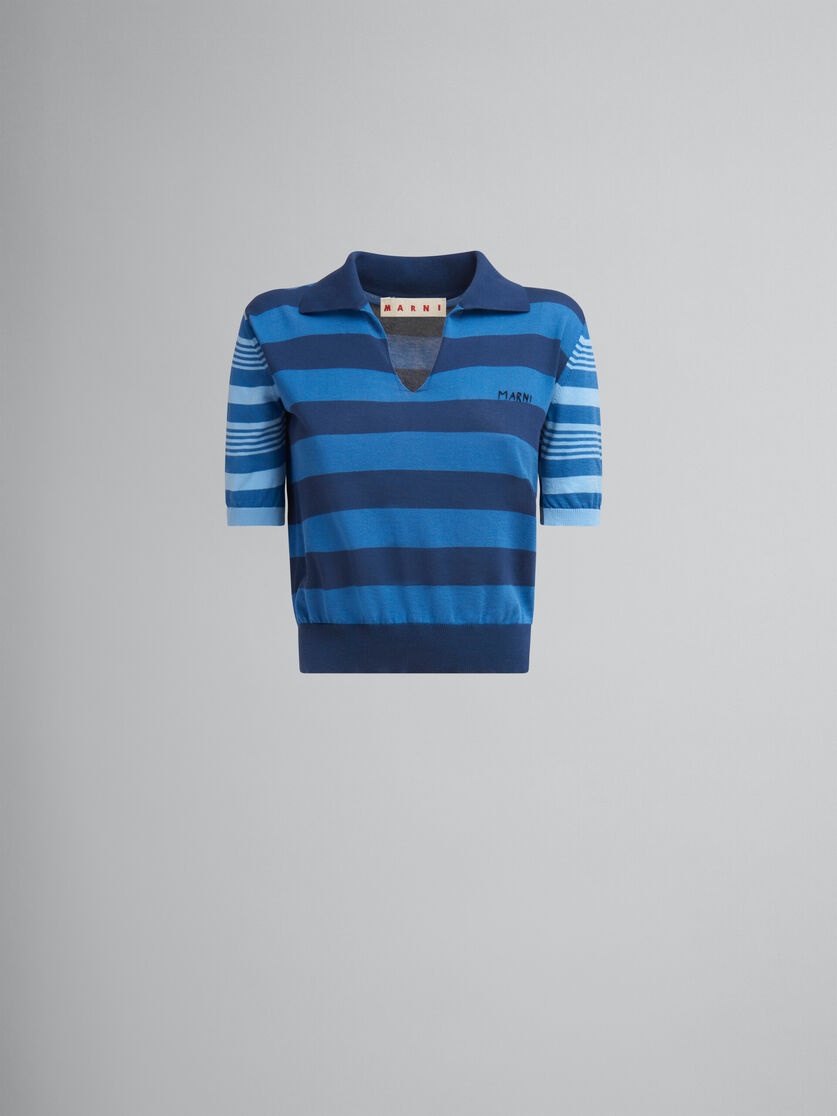 BLUE CONTRAST-STRIPE LIGHT COTTON SHORT-SLEEVED JUMPER - 1