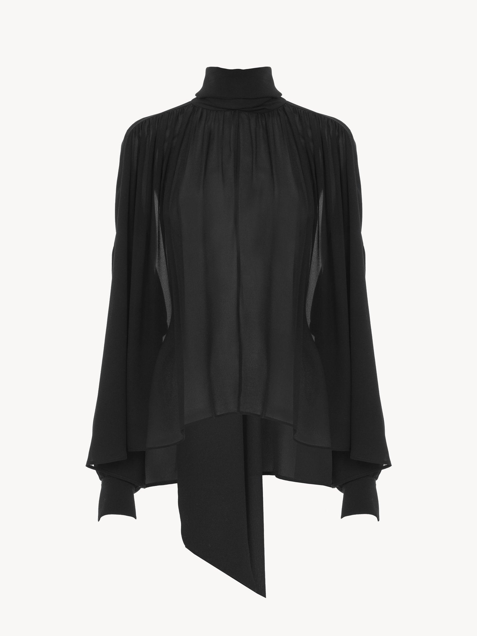 GATHERED LAVALLIÈRE BLOUSE IN SILK GEORGETTE PLUMETIS - 2