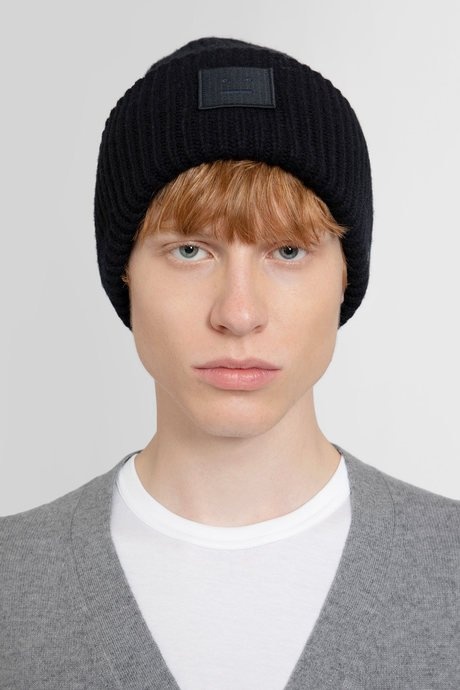 Acne studios black ribbed knit logo beanie - 5