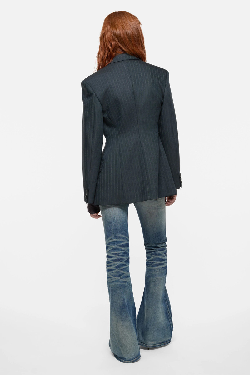 Pinstripe wool suit jacket - Black/Teal blue 3
