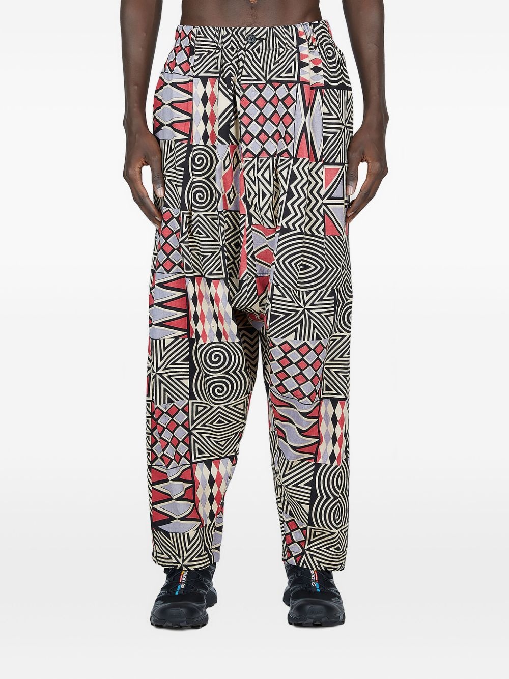 patchwork pleated trousers - 1