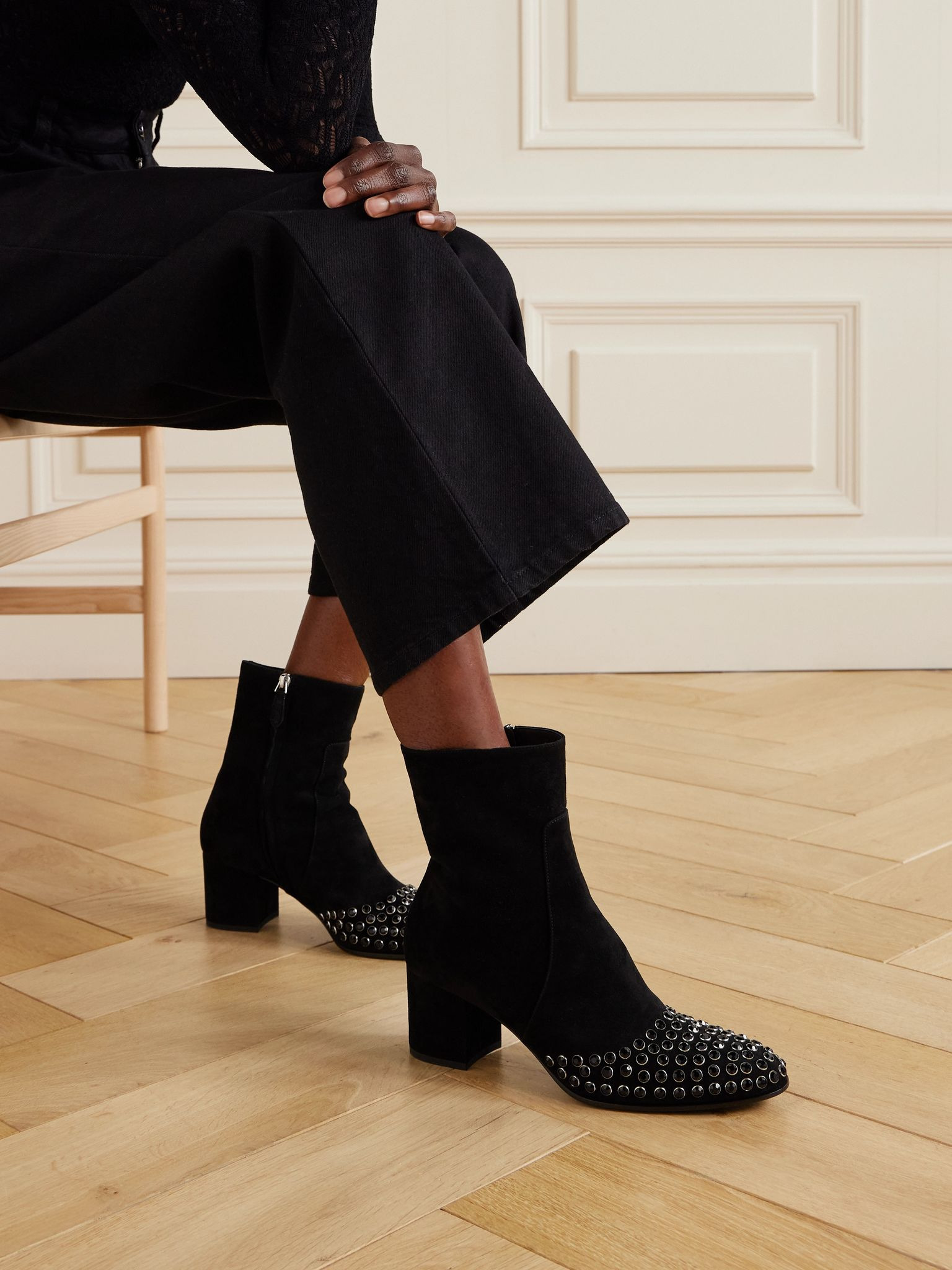 Crystal-embellished suede ankle boots Black - 2