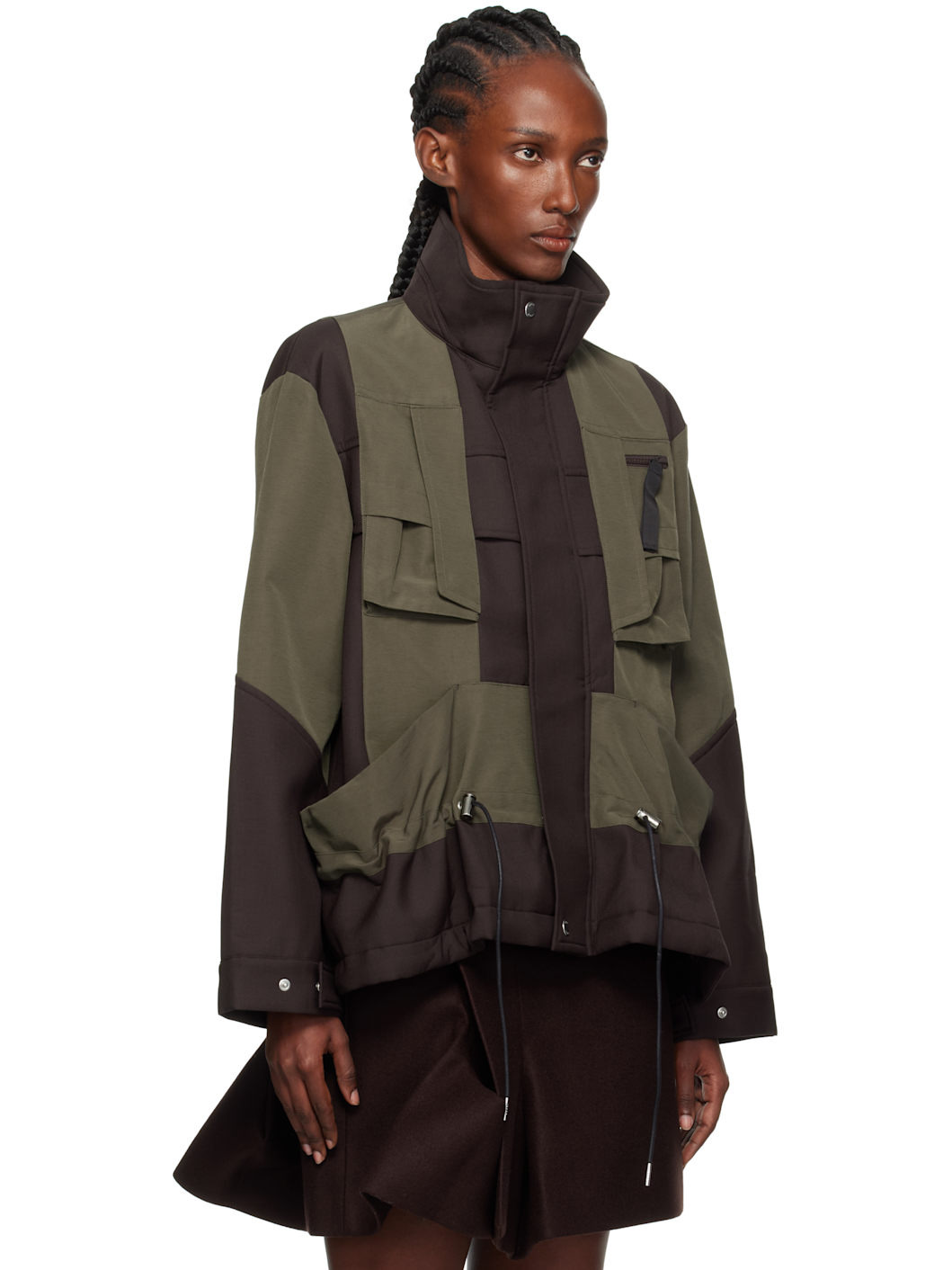 Brown & Khaki Suiting Bonding x Grosgrain Jacket - 2